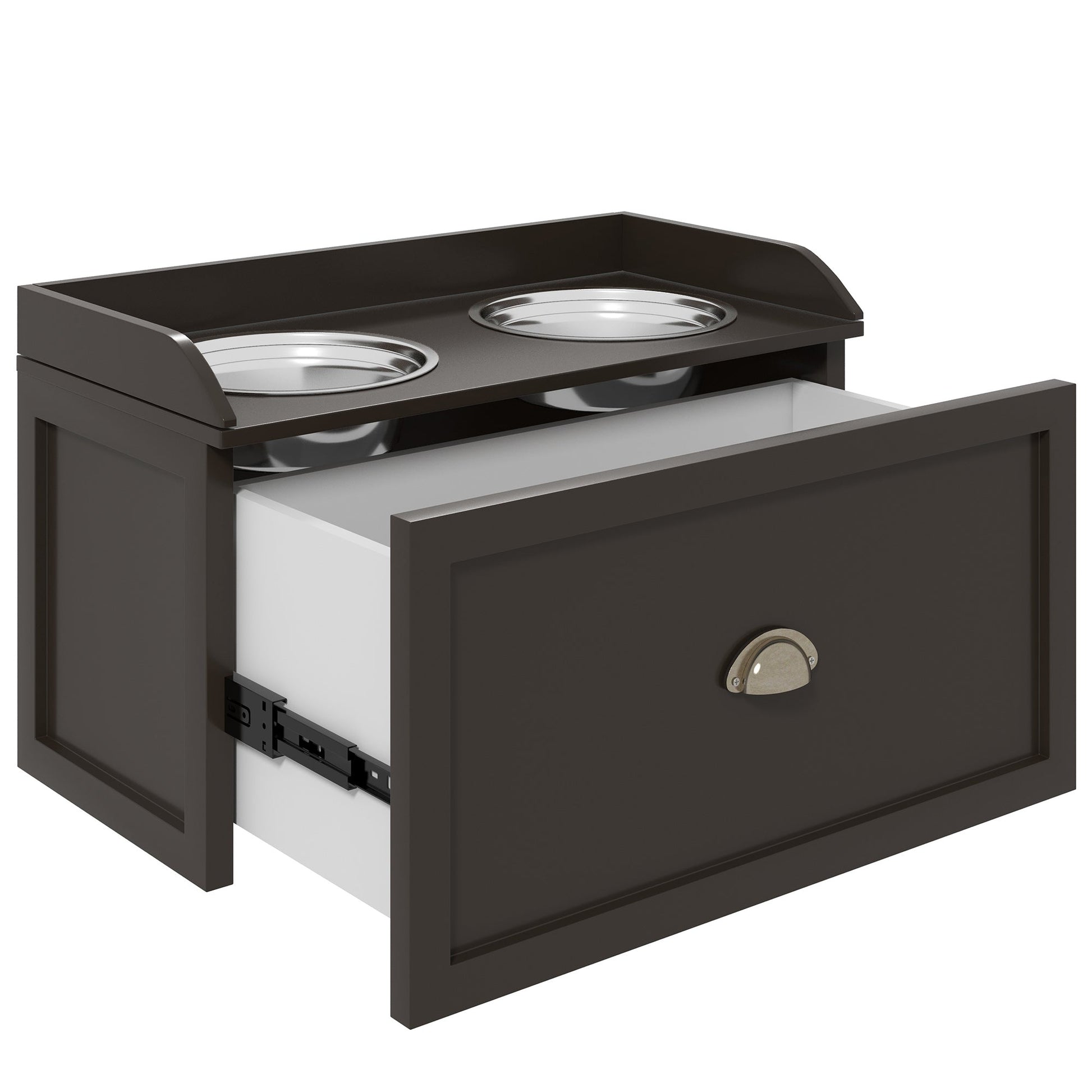 Stainless Steel Raised Dog Bowls, Double Dog Food and Water Bowl w/ 21L Storage Drawer, for Large Dogs - Brown