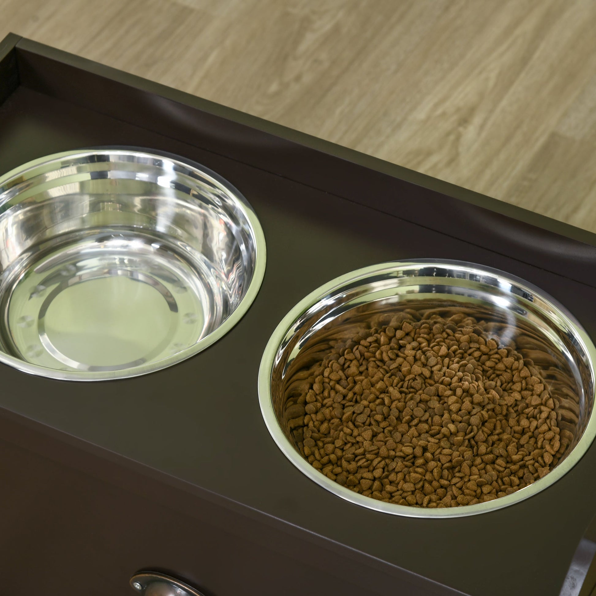 Stainless Steel Raised Dog Bowls, Double Dog Food and Water Bowl w/ 21L Storage Drawer, for Large Dogs - Brown