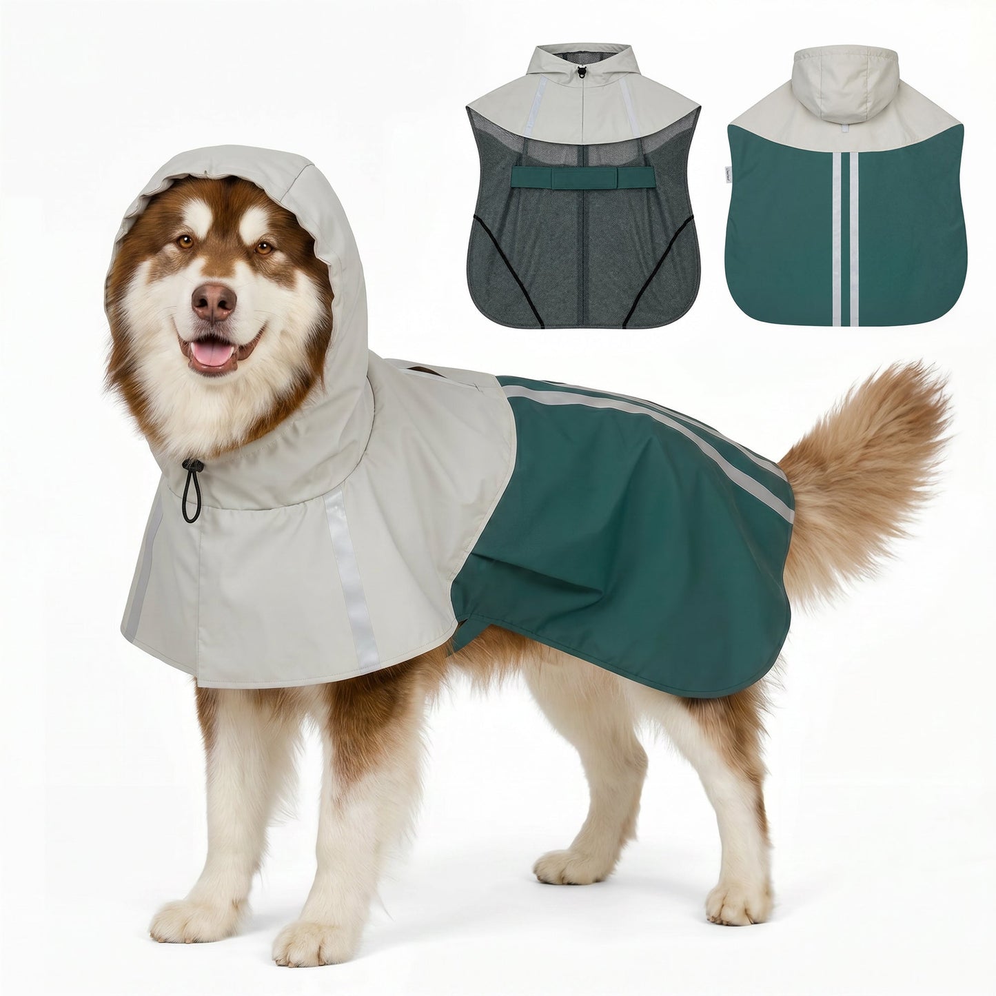 Dog Raincoat with Hood, Waterproof & Breathable Rain Jacket with Reflective Strips and Leash Hole, Adjustable Poncho for Extra Large Dogs, 30-40 KG Available, Green, XL