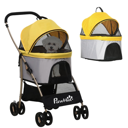 Dog Pram Dog Stroller 3 in 1 Pet Pushchair Detachable Design with Universal Wheels, Brake for Small Miniature Dogs - Yellow