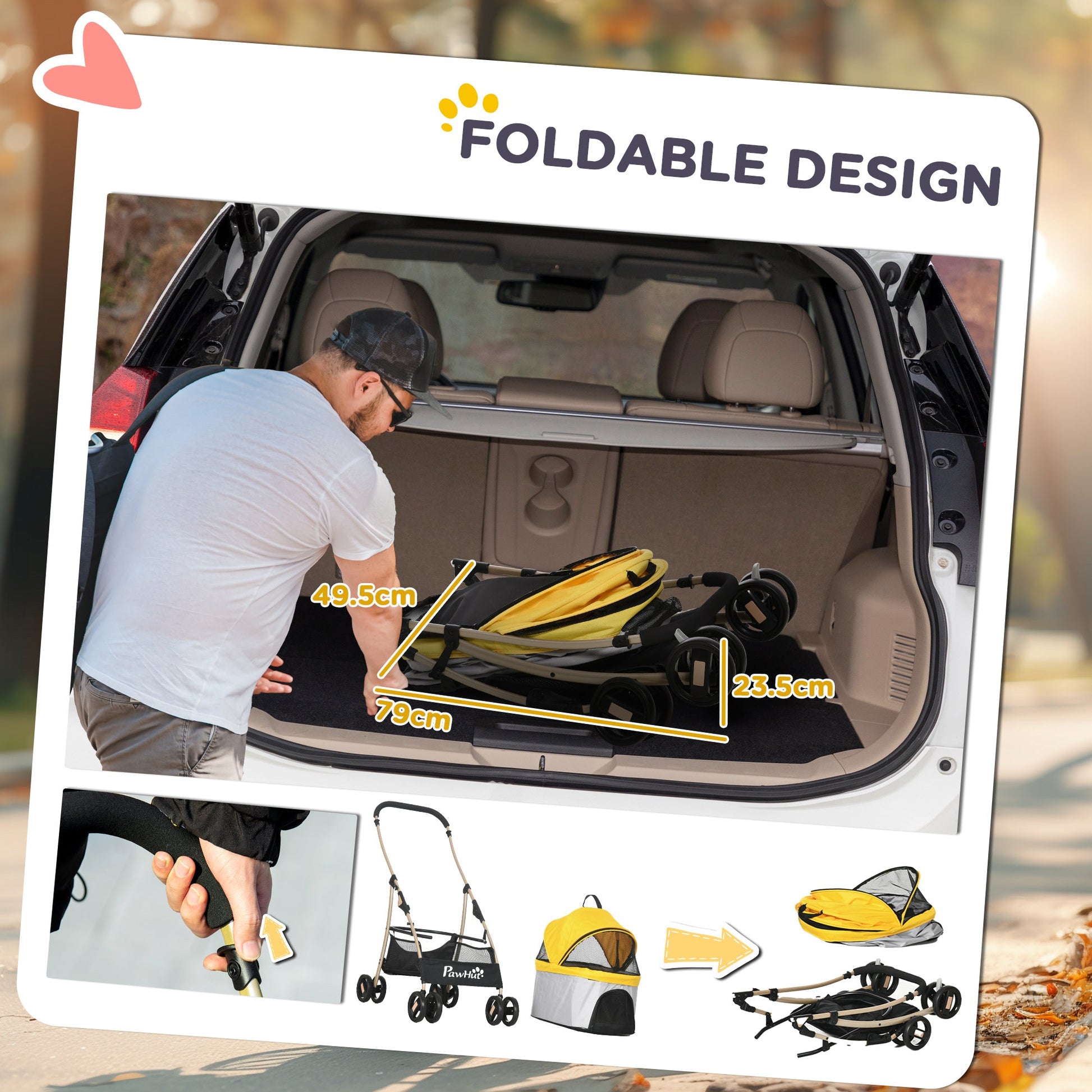 Dog Pram Dog Stroller 3 in 1 Pet Pushchair Detachable Design with Universal Wheels, Brake for Small Miniature Dogs - Yellow