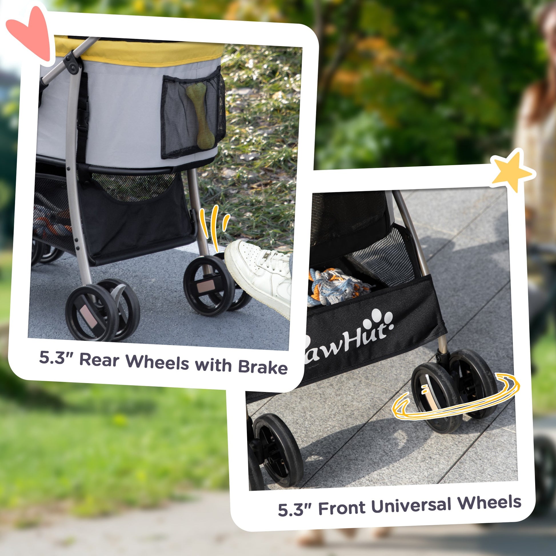 Dog Pram Dog Stroller 3 in 1 Pet Pushchair Detachable Design with Universal Wheels, Brake for Small Miniature Dogs - Yellow