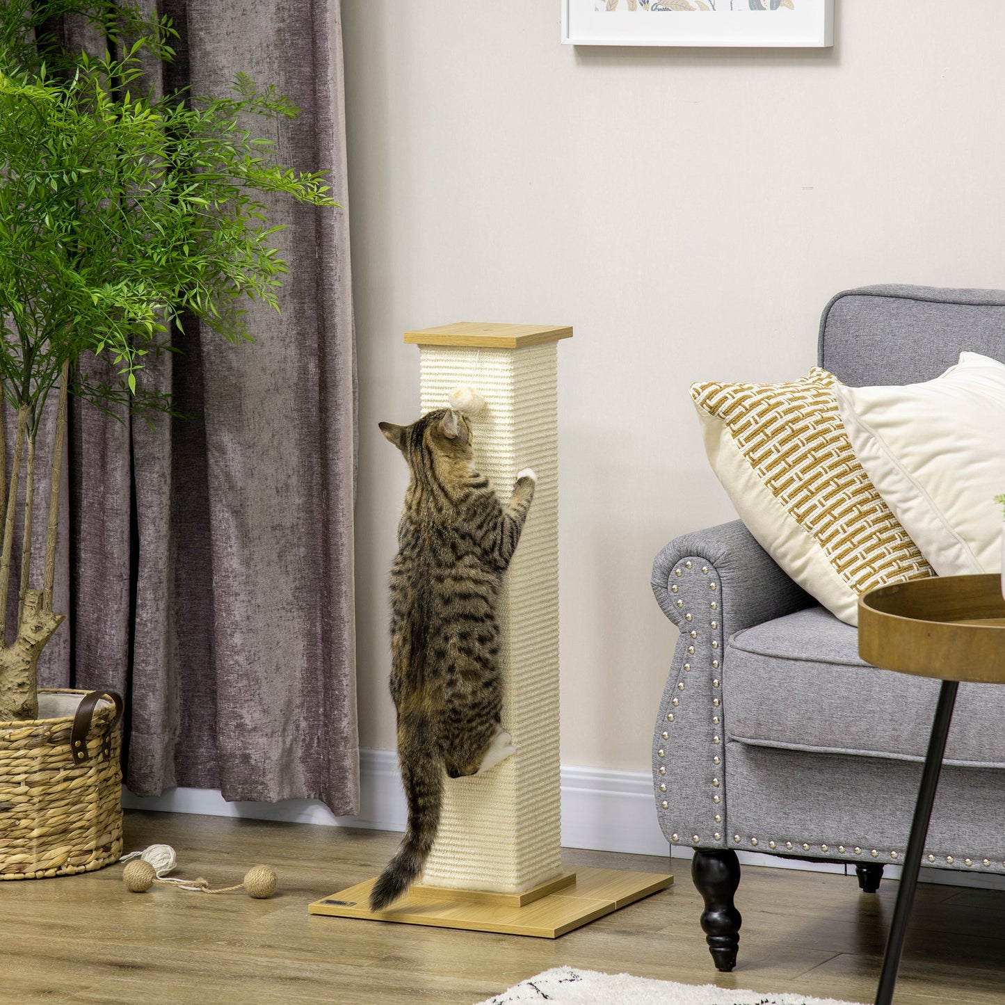 Cat Scratching Post 80cm Tall Cat Scratch Post with Hanging Ball Toy, Cat Scratcher Natural Sisal Rope