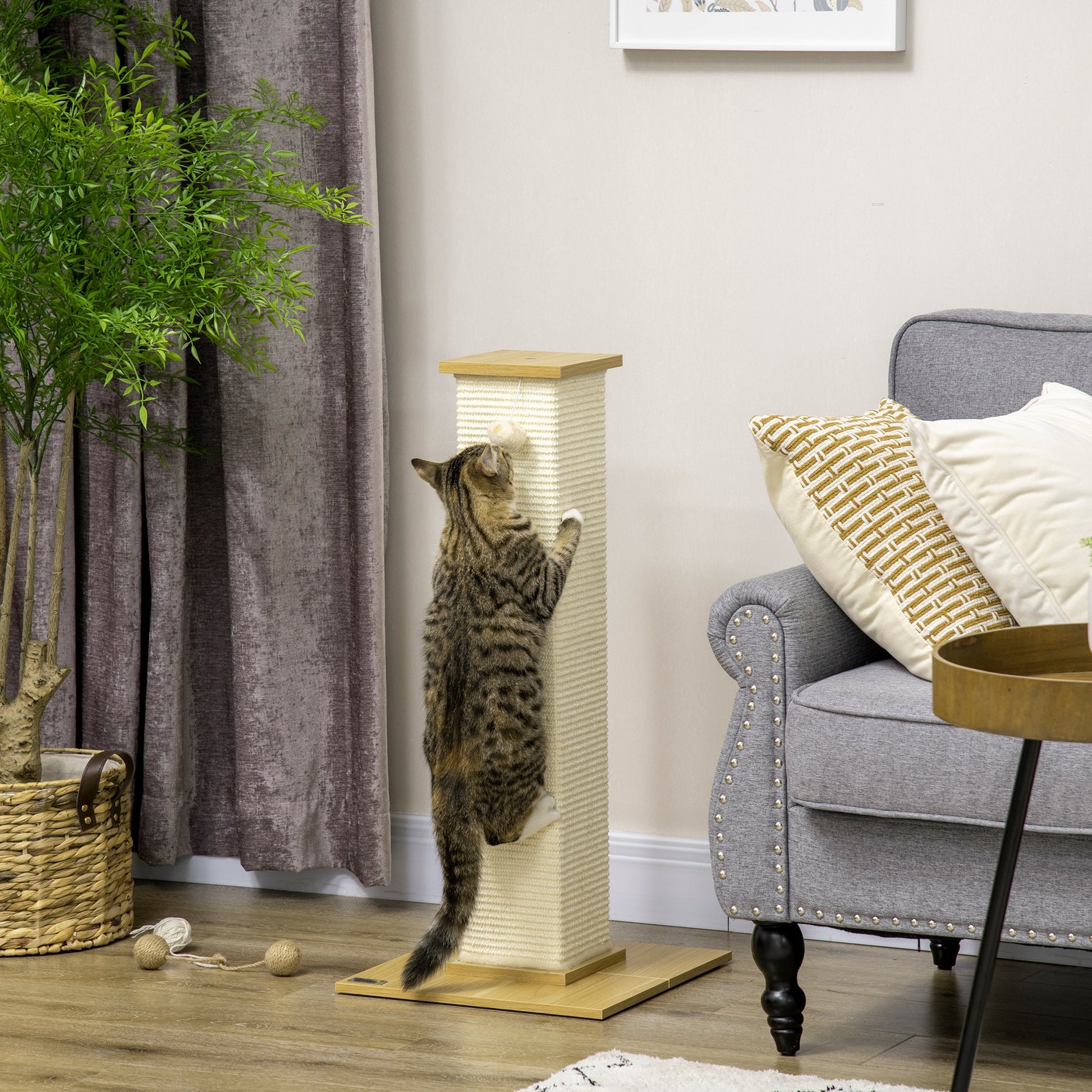 Cat Scratching Post 80cm Tall Cat Scratch Post with Hanging Ball Toy, Cat Scratcher Natural Sisal Rope