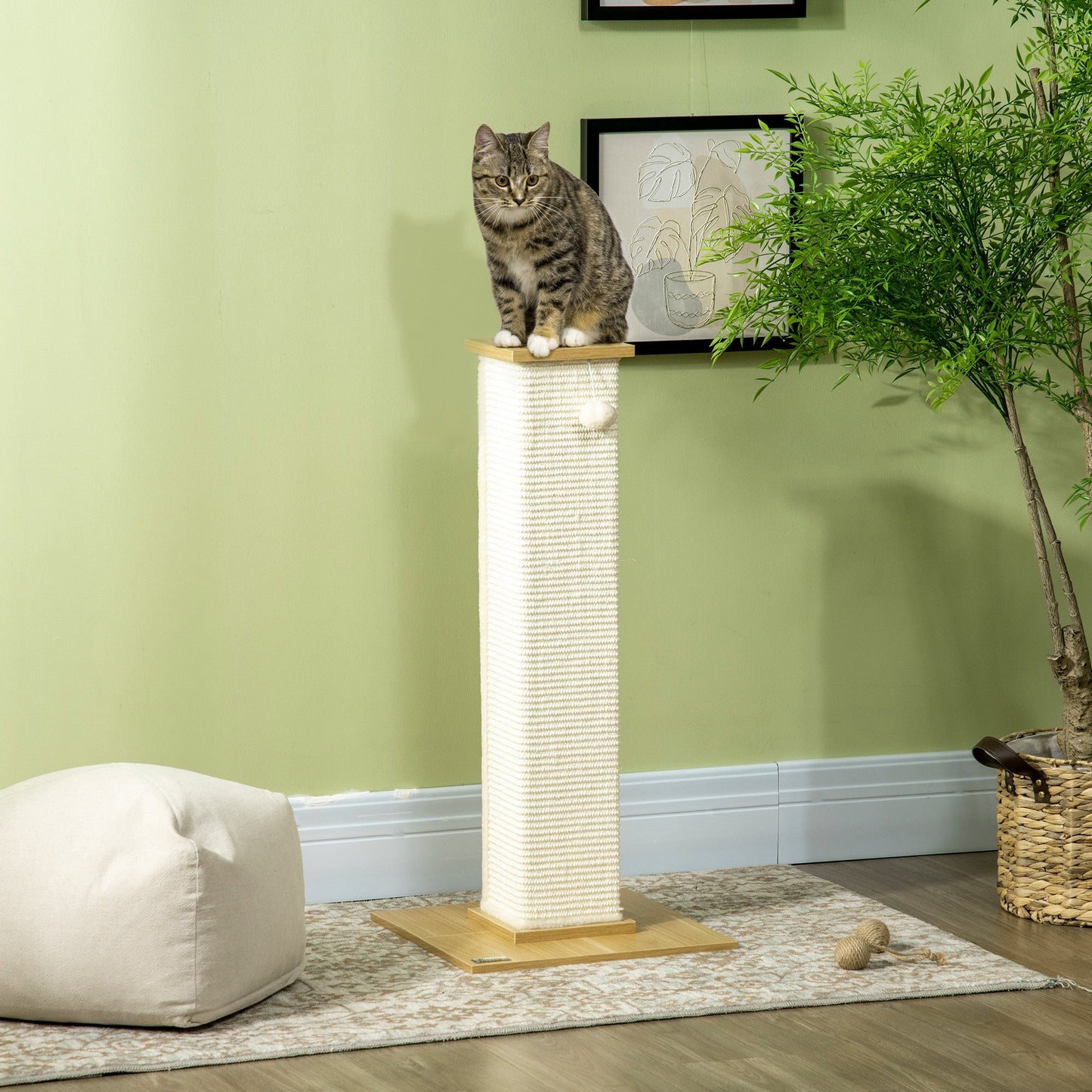 Cat Scratching Post 80cm Tall Cat Scratch Post with Hanging Ball Toy, Cat Scratcher Natural Sisal Rope