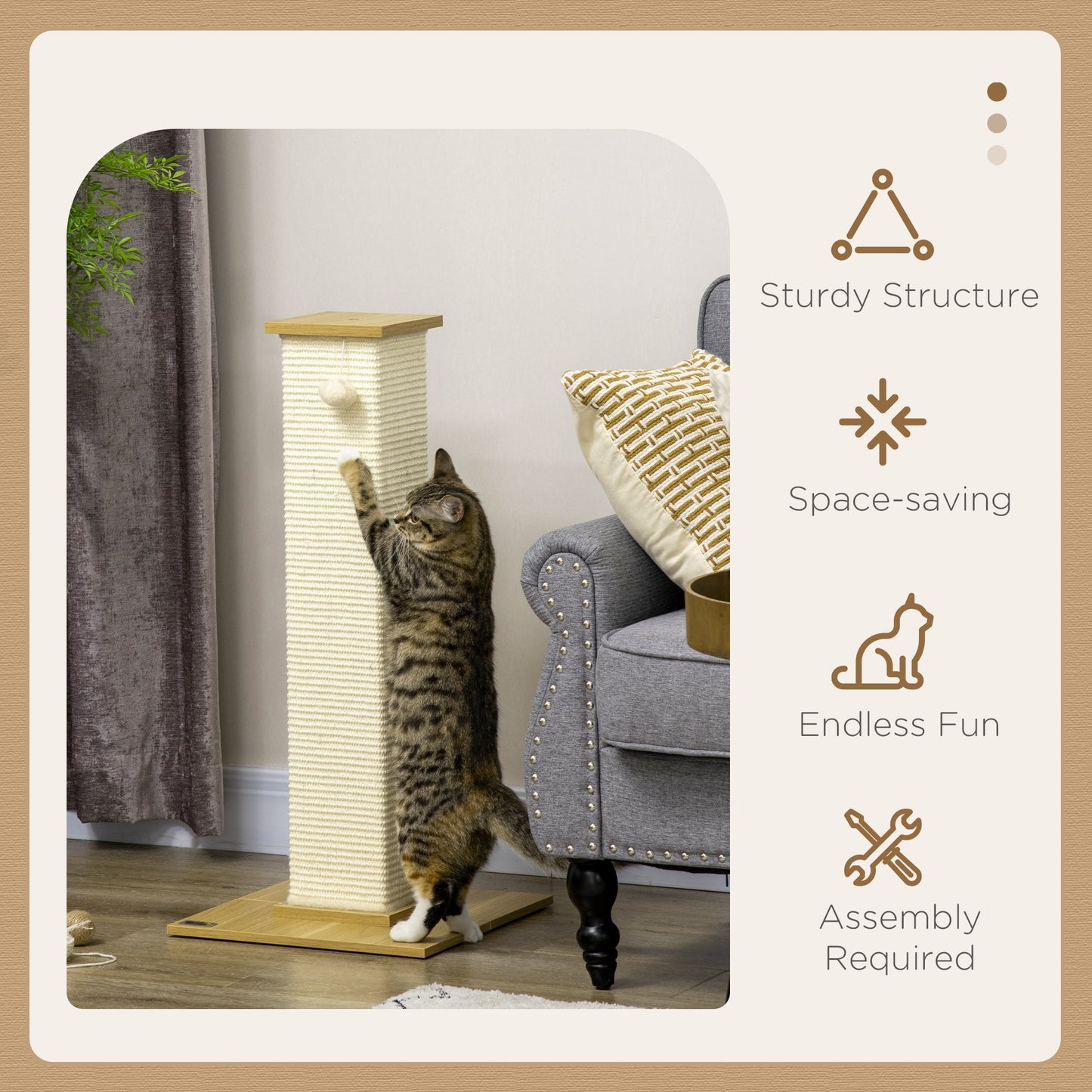 Cat Scratching Post 80cm Tall Cat Scratch Post with Hanging Ball Toy, Cat Scratcher Natural Sisal Rope