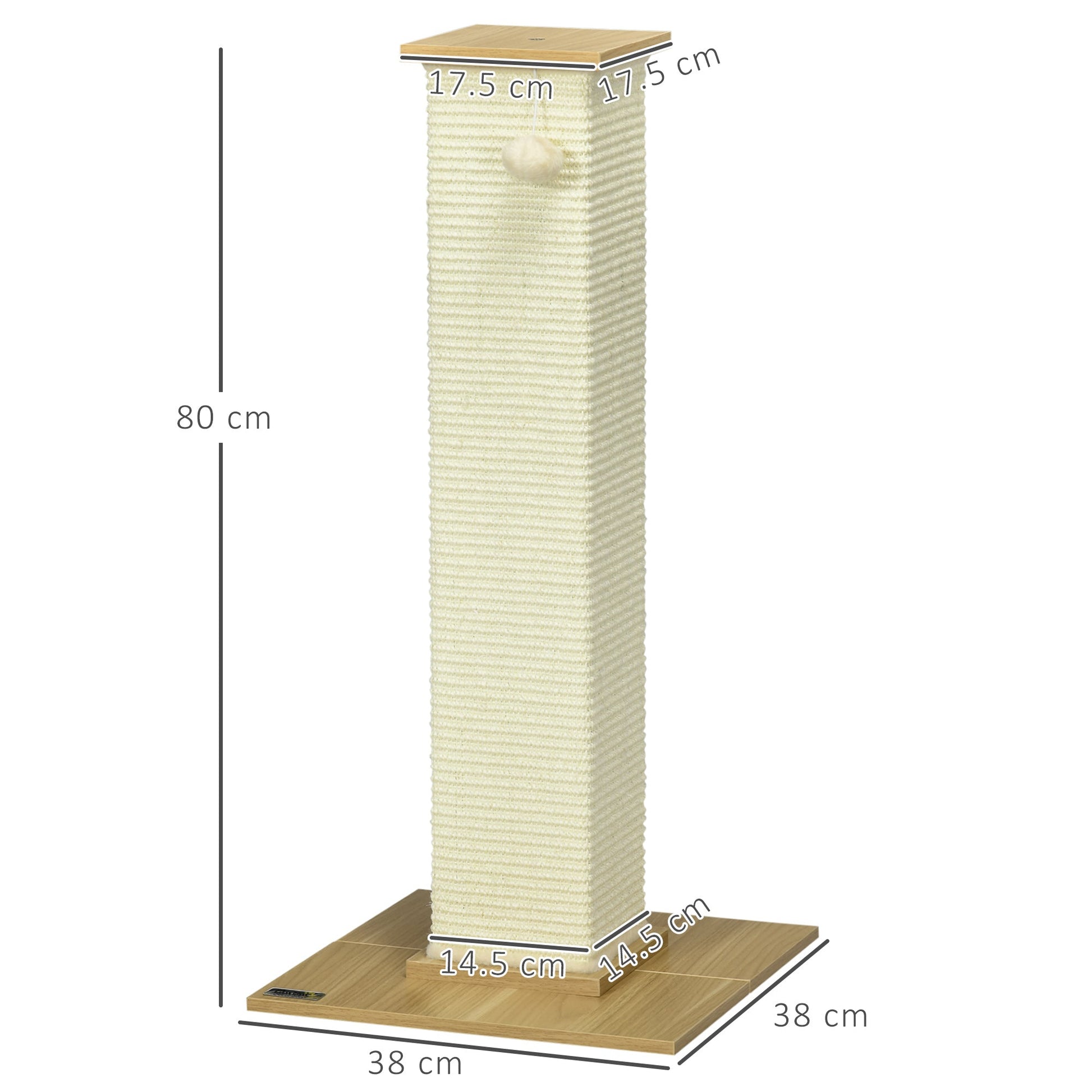Cat Scratching Post 80cm Tall Cat Scratch Post with Hanging Ball Toy, Cat Scratcher Natural Sisal Rope