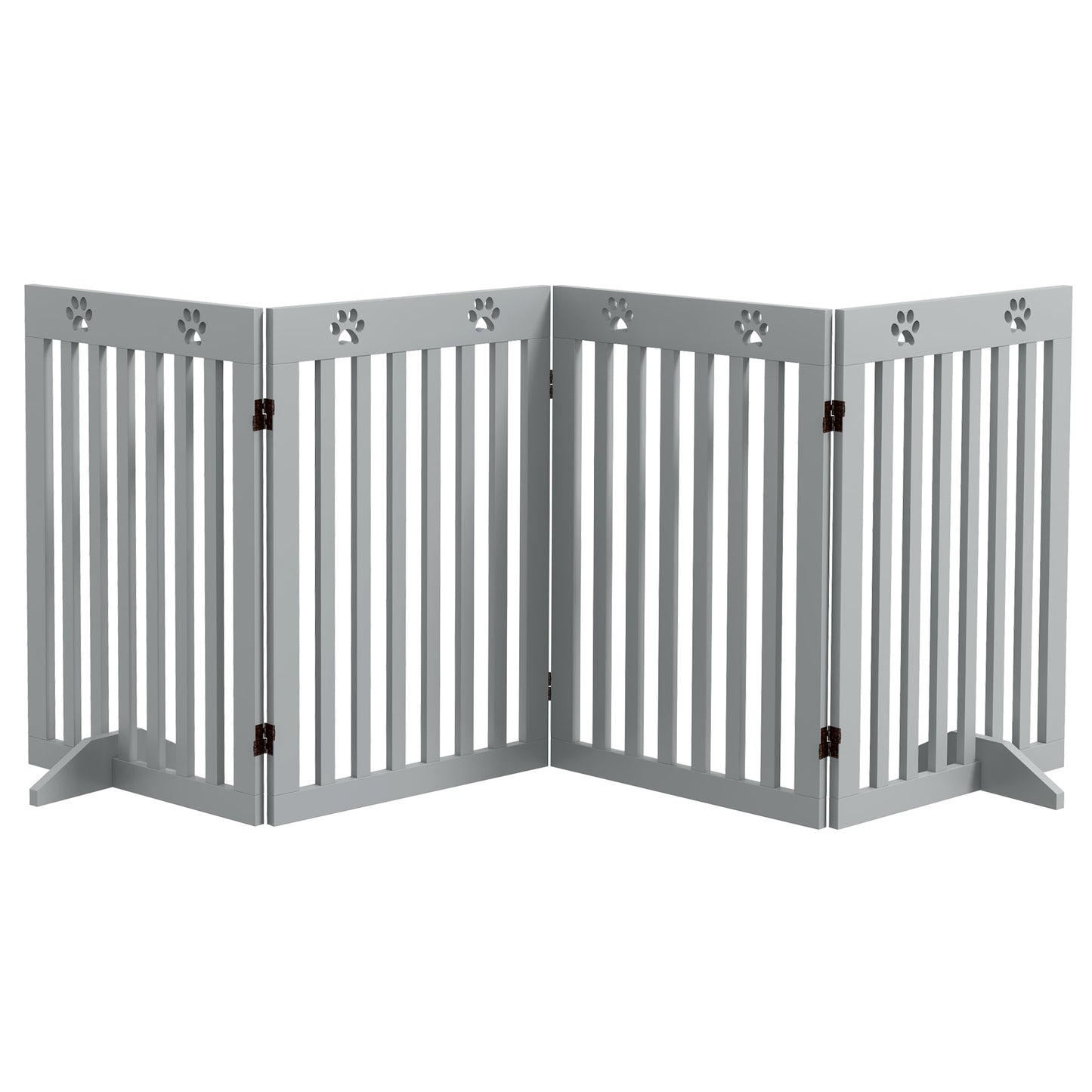 Freestanding Pet Gate 4 Panel Dog Barrier Folding Safety Fence with Support Feet up to 204cm Long 75cm Tall for Doorway Stairs, Grey