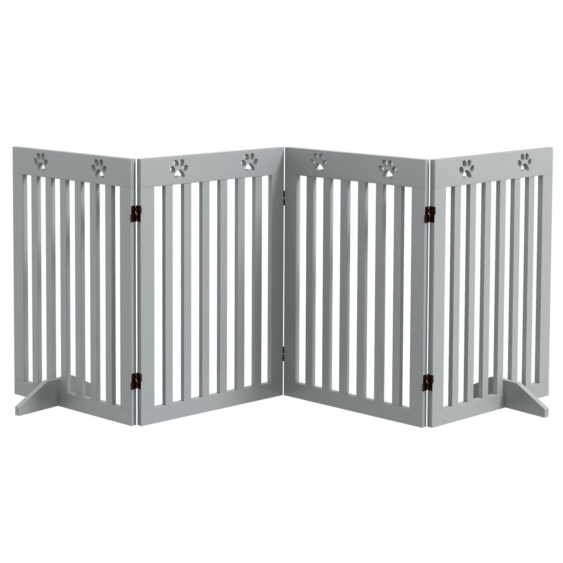 Freestanding Pet Gate 4 Panel Dog Barrier Folding Safety Fence with Support Feet up to 204cm Long 75cm Tall for Doorway Stairs, Grey