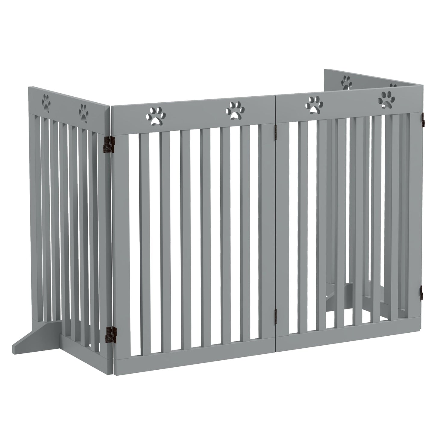 Freestanding Pet Gate 4 Panel Dog Barrier Folding Safety Fence with Support Feet up to 204cm Long 75cm Tall for Doorway Stairs, Grey