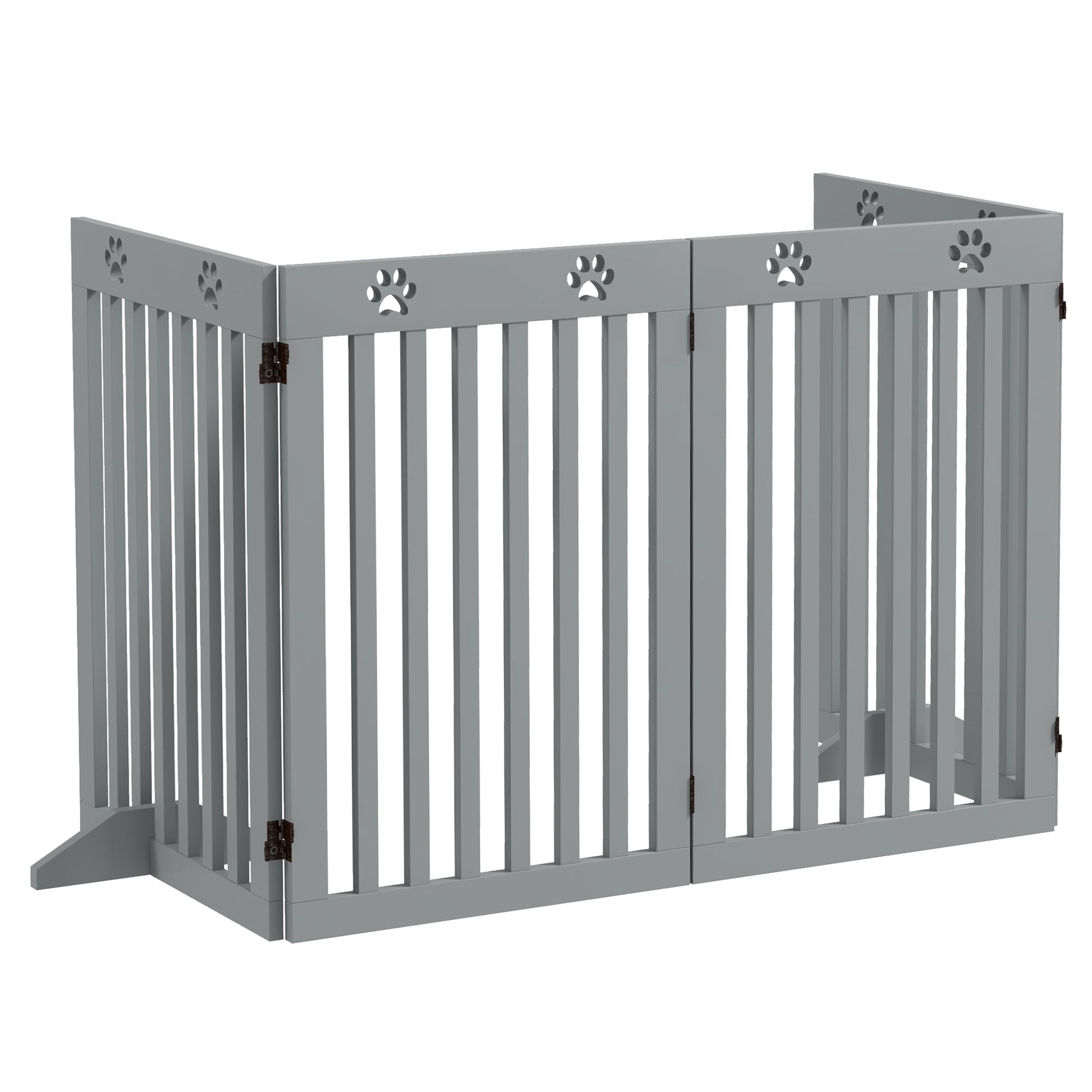 Freestanding Pet Gate 4 Panel Dog Barrier Folding Safety Fence with Support Feet up to 204cm Long 75cm Tall for Doorway Stairs, Grey