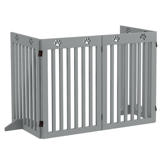 Freestanding Pet Gate 4 Panel Dog Barrier Folding Safety Fence with Support Feet up to 204cm Long 75cm Tall for Doorway Stairs, Grey