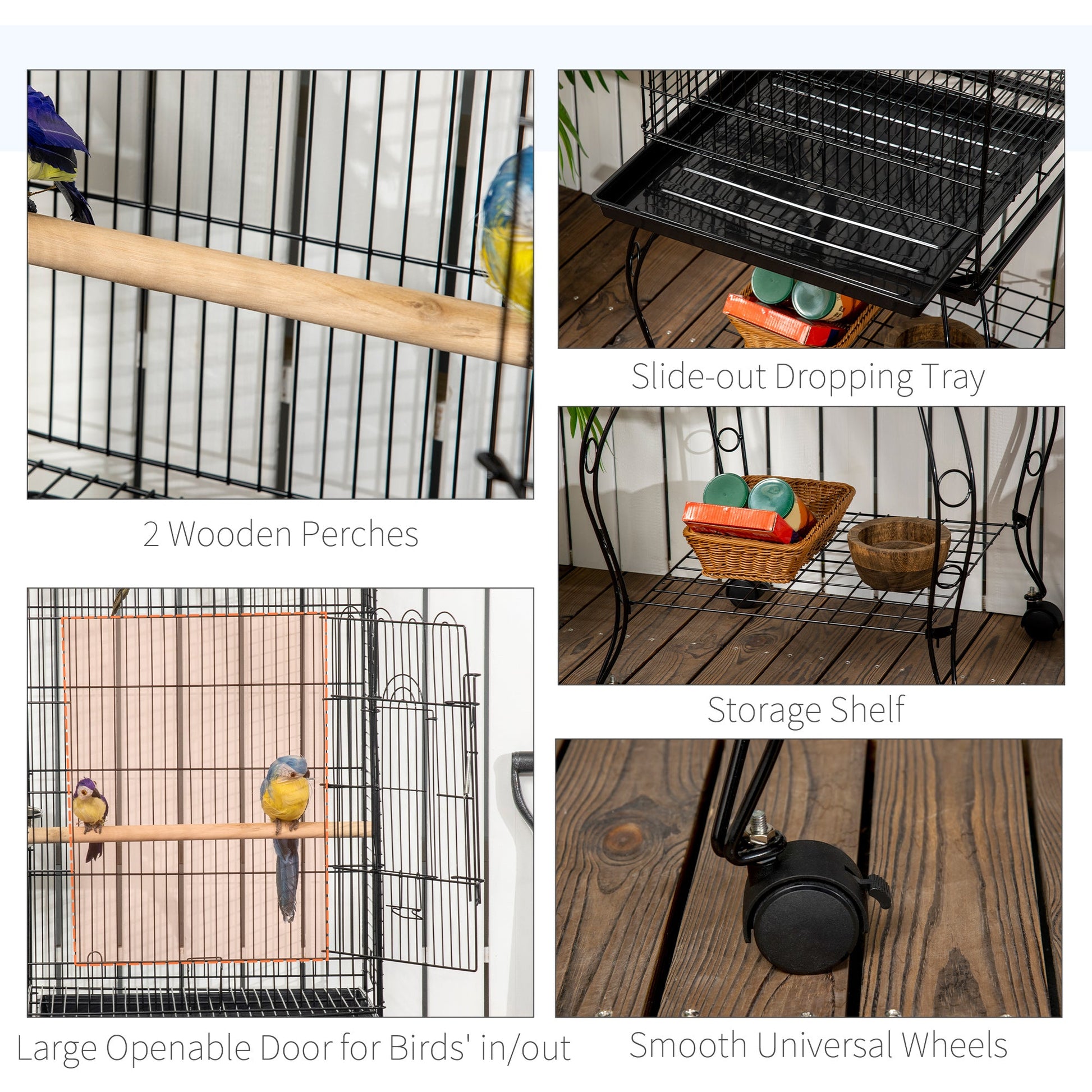Bird Cage Budgie Cage Large Aviary for Parrot Finch Cockatiel with Stand, Shelf, Top Access