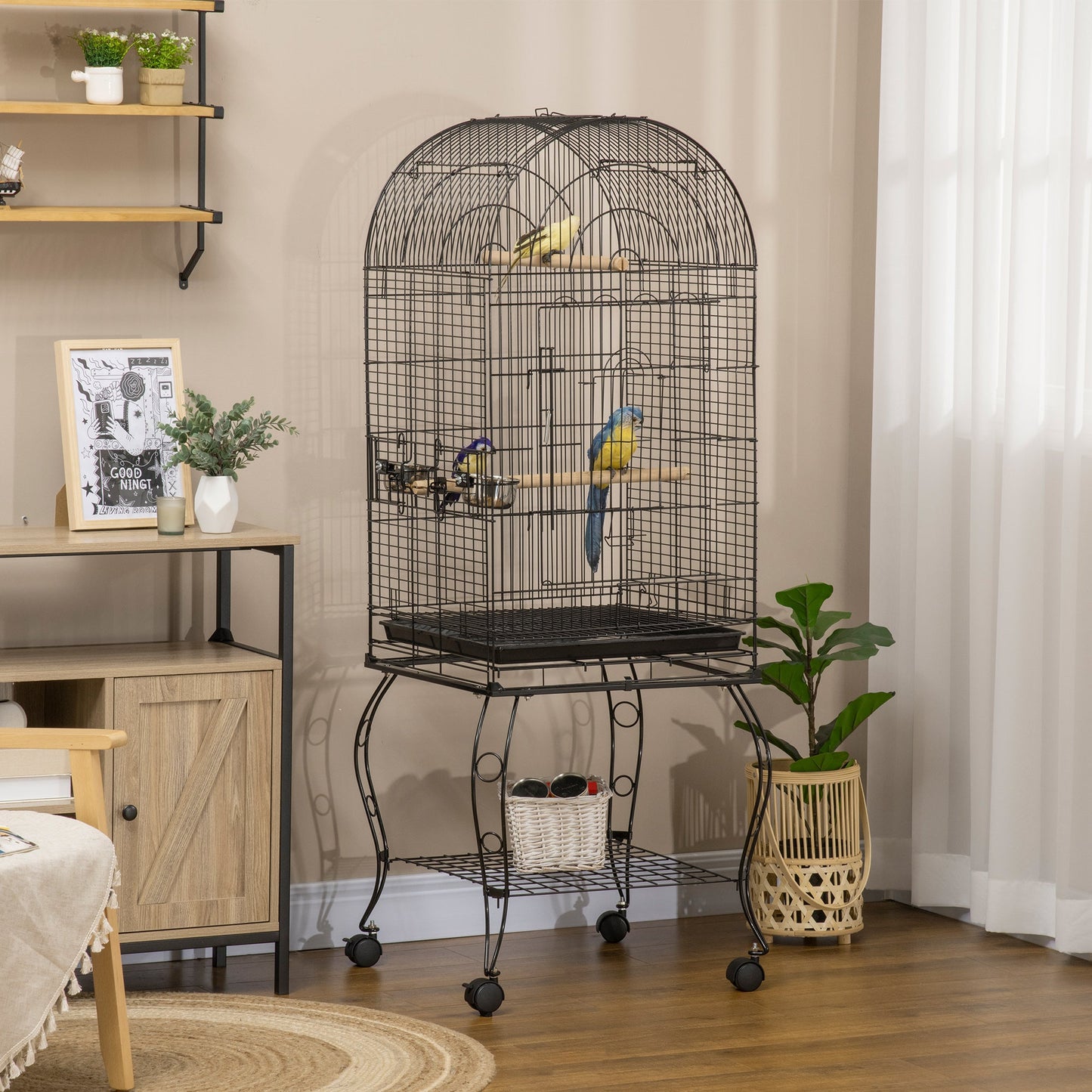 Bird Cage Budgie Cage Large Aviary for Parrot Finch Cockatiel with Stand, Shelf, Top Access