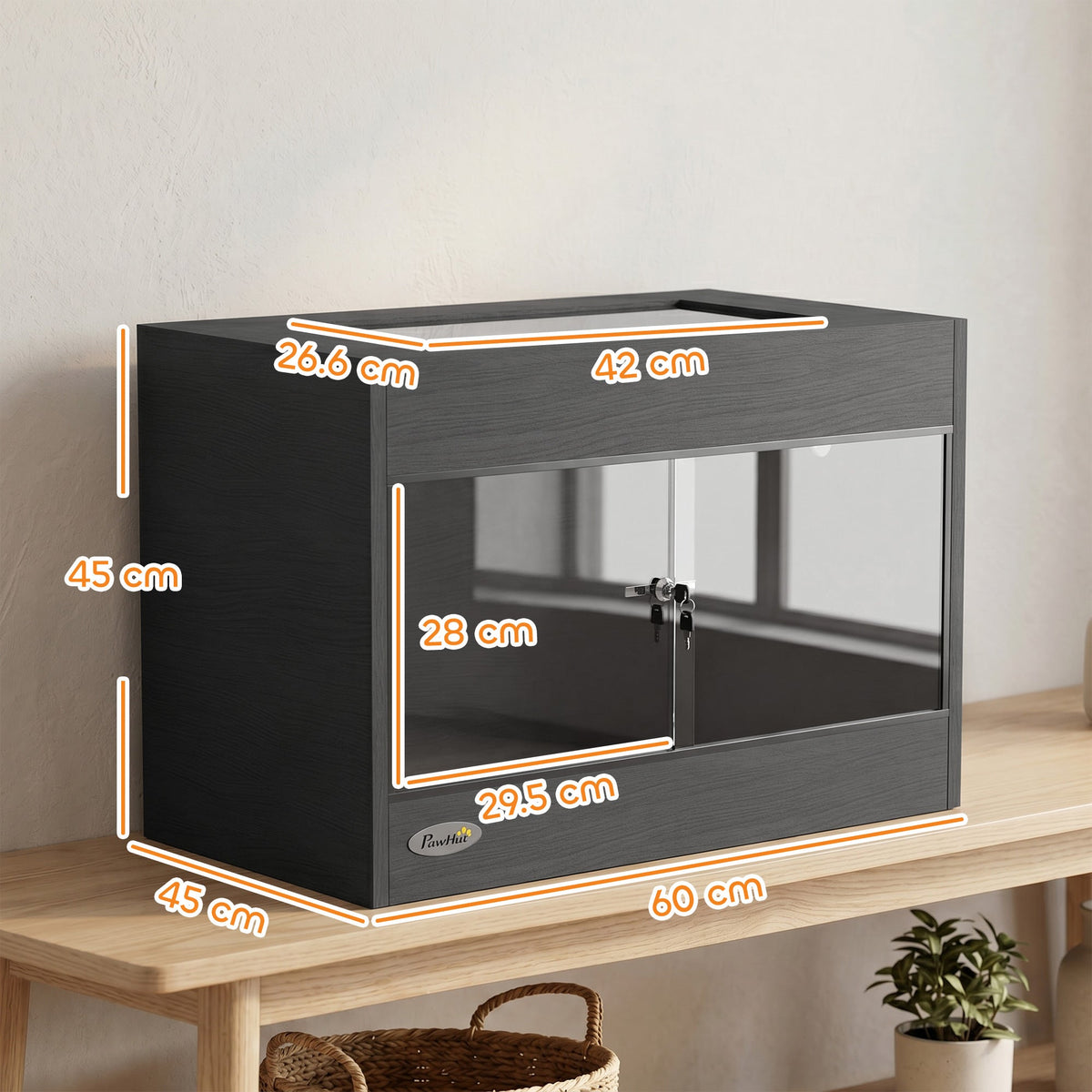 Reptile Terrarium, High-Strength Reptile Vivarium with Sliding Glass Doors, Secure Lock and Top Ventilation, Tarantula Enclosure for Bearded Dragon, Snake and Gecko, 60 x 45 x 45 cm, Black