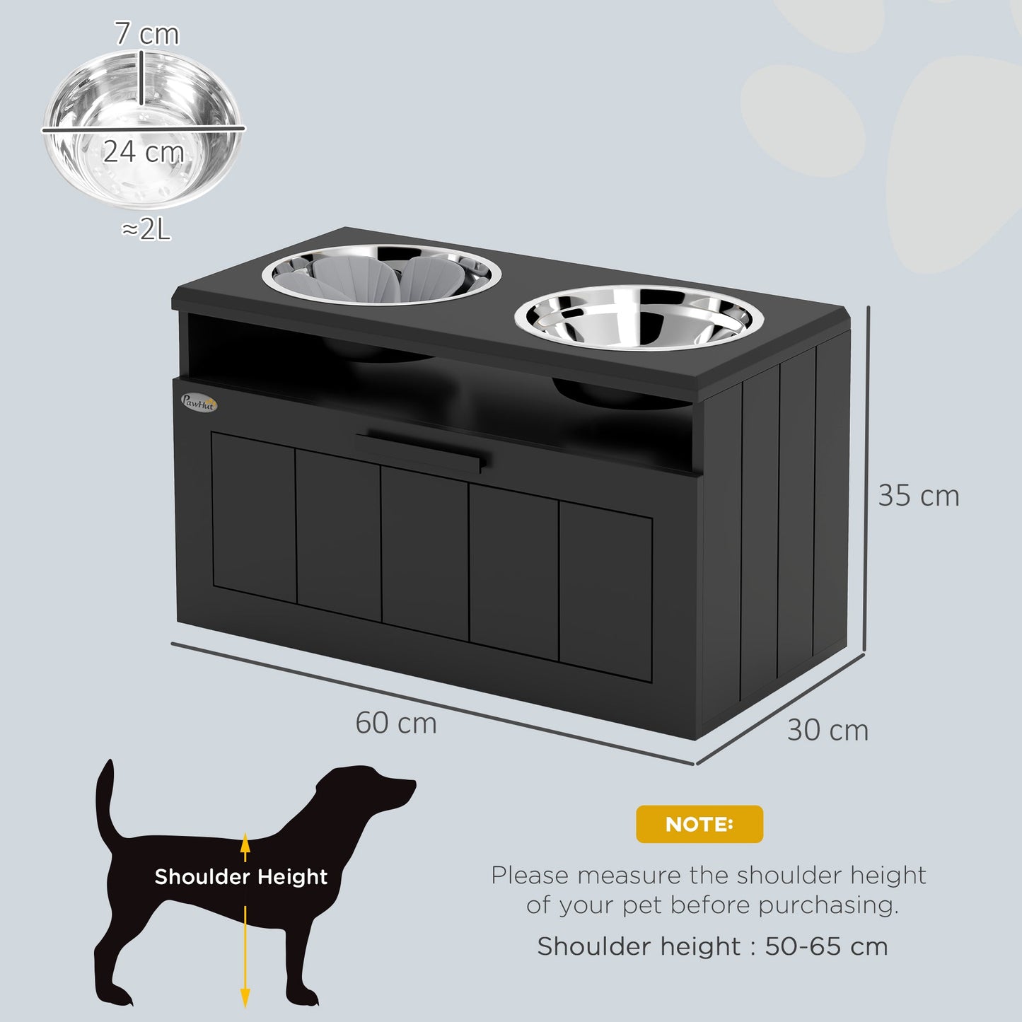 Raised Dog Bowl, Elevated Pet Bowls with Slow Feeder, Two Stainless Steel Bowls, Drawer, for Large & Extra Large Dogs, Black