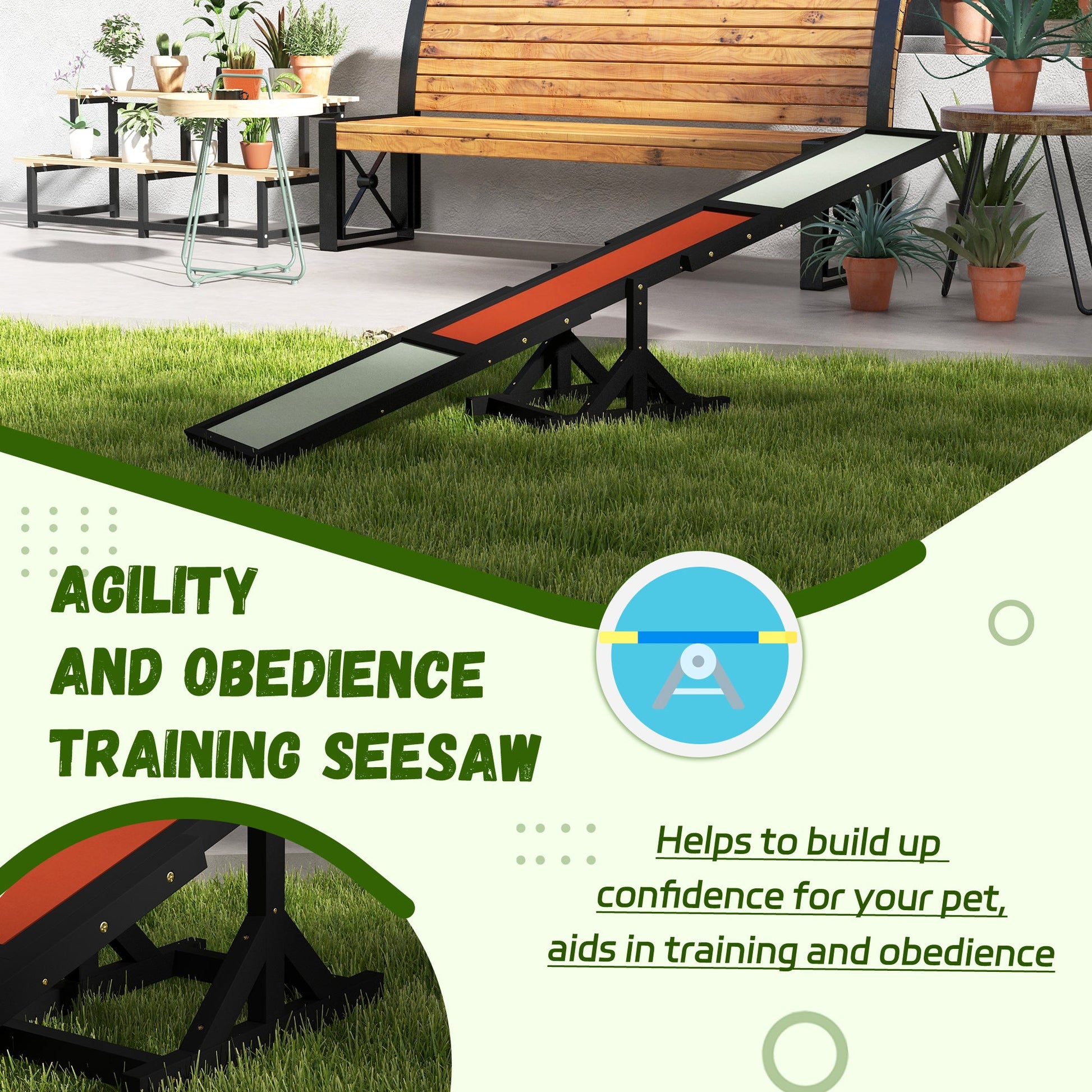 Wooden Pet Seesaw for Big Dogs, Agility Training Equipment for Dogs with Anti-Slip surface, 180 x 30 x 30cm - Black