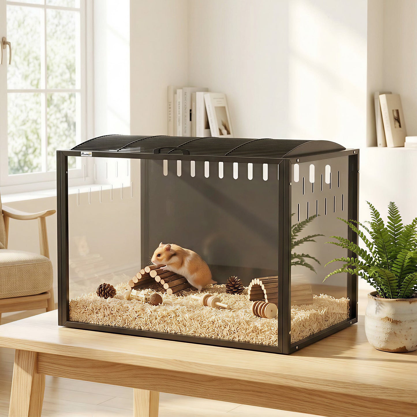 Hamster Cage Steel Frame Chewproof, Large Rat Cage with Openable Top, Deep Burrow, Transparent Small Animal Habitat for Dwarf Syrian Hamster, Gerbil, Rats, 81L x 51W x 53H cm