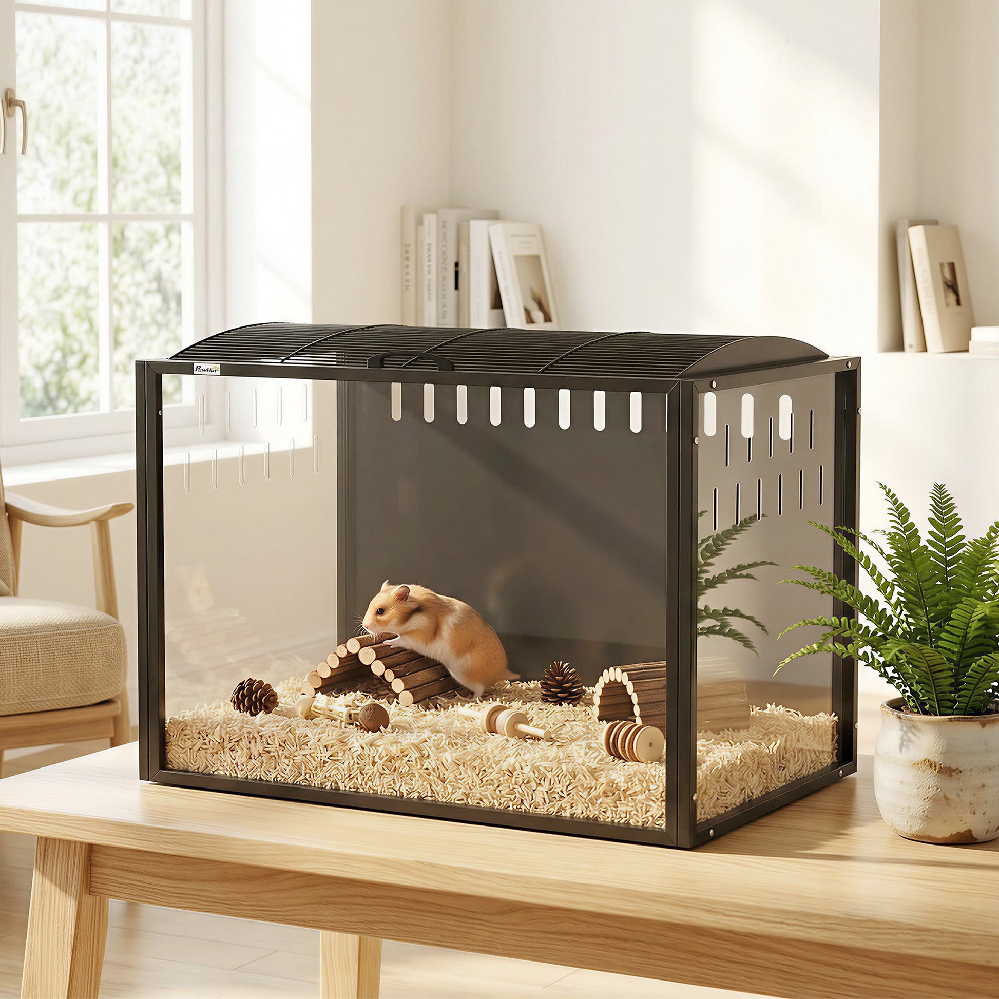 Hamster Cage Steel Frame Chewproof, Large Rat Cage with Openable Top, Deep Burrow, Transparent Small Animal Habitat for Dwarf Syrian Hamster, Gerbil, Rats, 81L x 51W x 53H cm