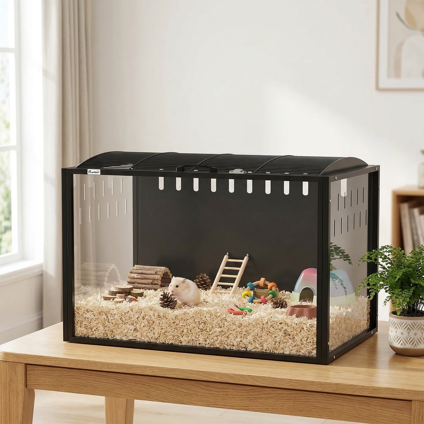 Hamster Cage Steel Frame Chewproof, Large Rat Cage with Openable Top, Deep Burrow, Transparent Small Animal Habitat for Dwarf Syrian Hamster, Gerbil, Rats, 81L x 51W x 53H cm