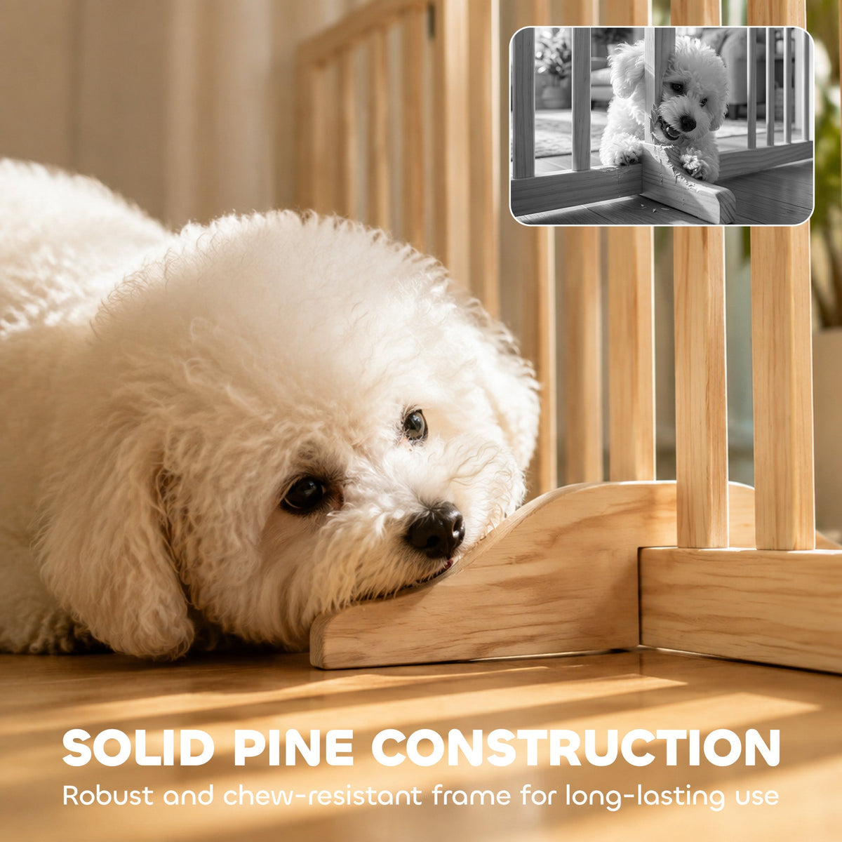 Wooden Dog Gate, 3-Panel Freestanding Pet Gates Indoor with 2 Support Feet and 360° Flexible Hinges, Foldable Dog Barrier for Stairs, Doorways, Bedrooms, 61H cm, Natural