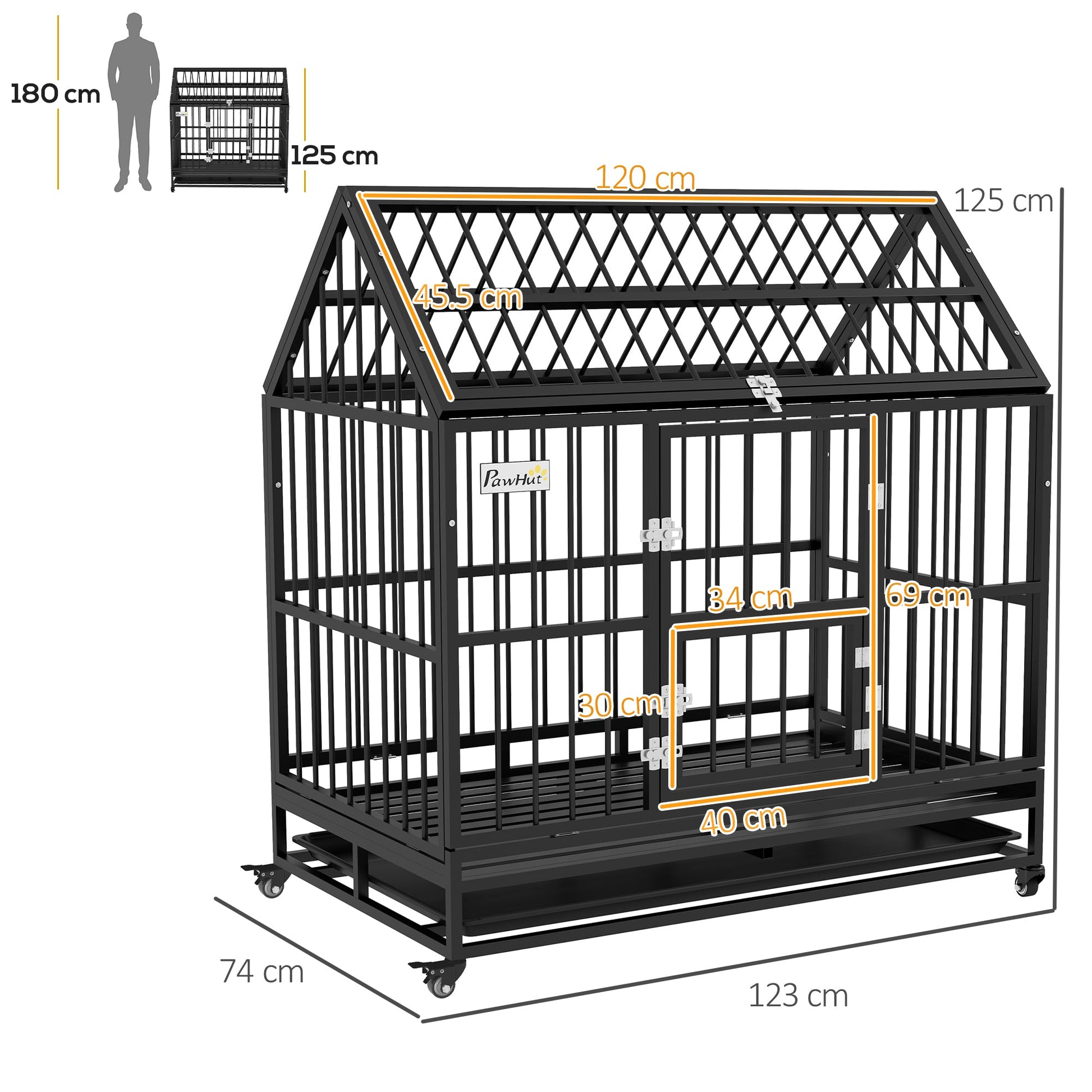 48" Heavy Duty Dog Crate, Indoor Outdoor Dog Cage on Wheels with Locks, Removable Tray, Openable Top, 2 Doors, for Large and Extra Large Dog - Black