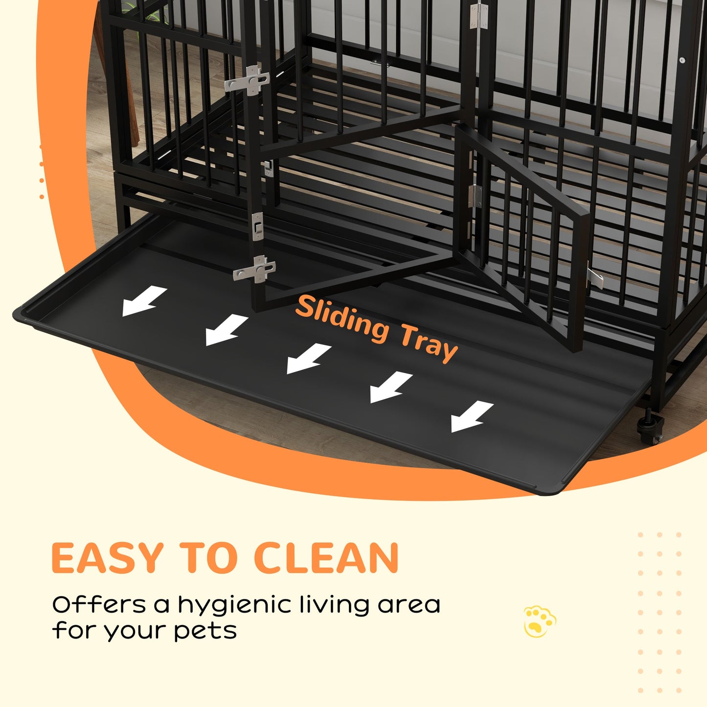48" Heavy Duty Dog Crate, Indoor Outdoor Dog Cage on Wheels with Locks, Removable Tray, Openable Top, 2 Doors, for Large and Extra Large Dog - Black