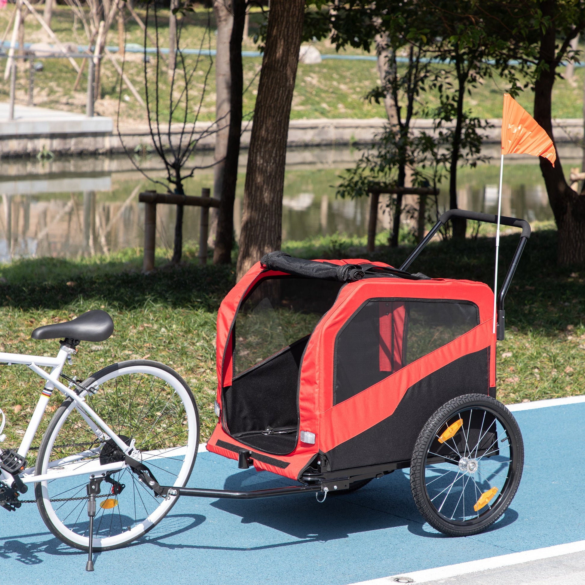 2 in 1 Dog Bike Trailer Pet Stroller for Large Dogs with Hitch, Quick-release 20" Wheels, Pet Bicycle Cart Trolley Carrier for Travel, Red