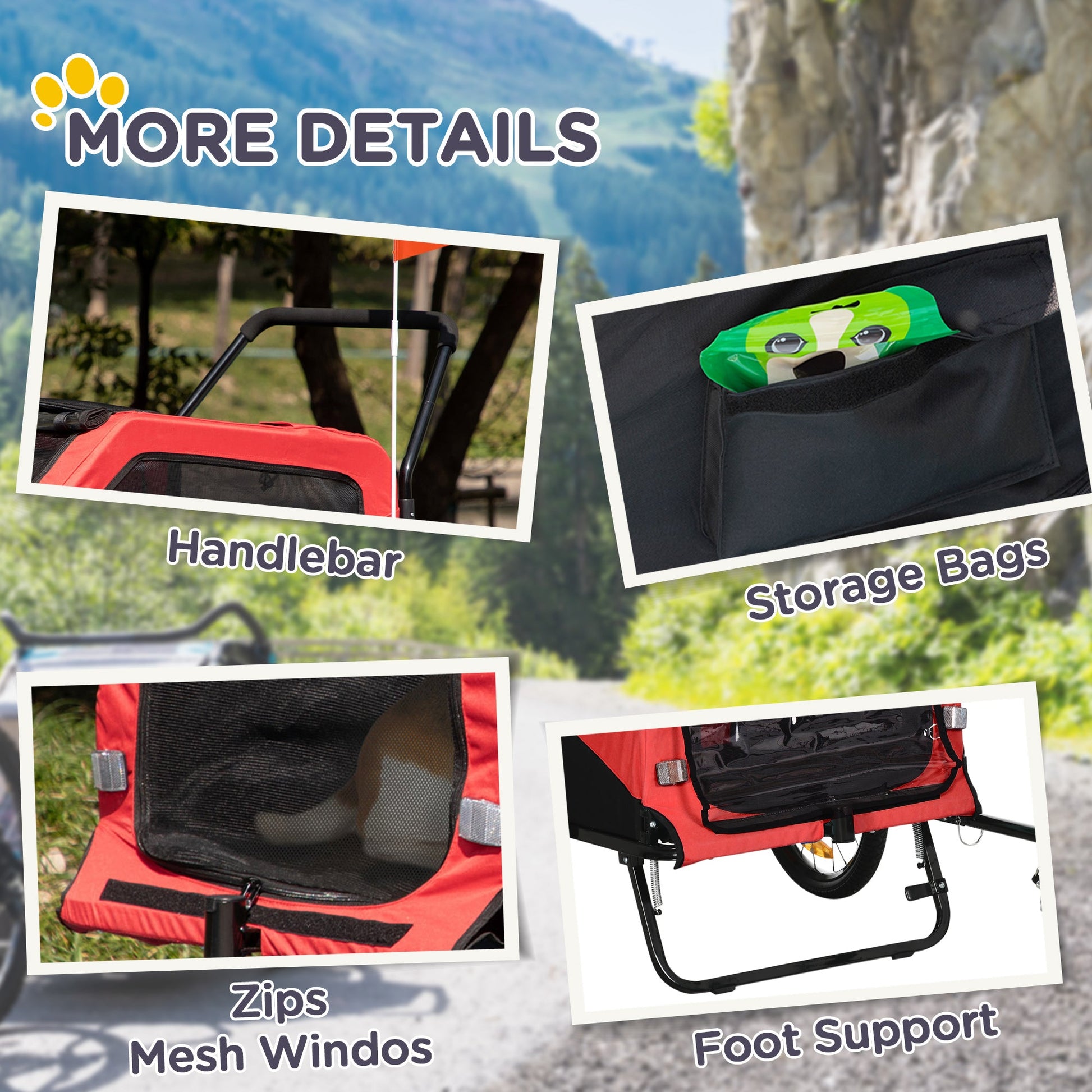 2 in 1 Dog Bike Trailer Pet Stroller for Large Dogs with Hitch, Quick-release 20" Wheels, Pet Bicycle Cart Trolley Carrier for Travel, Red