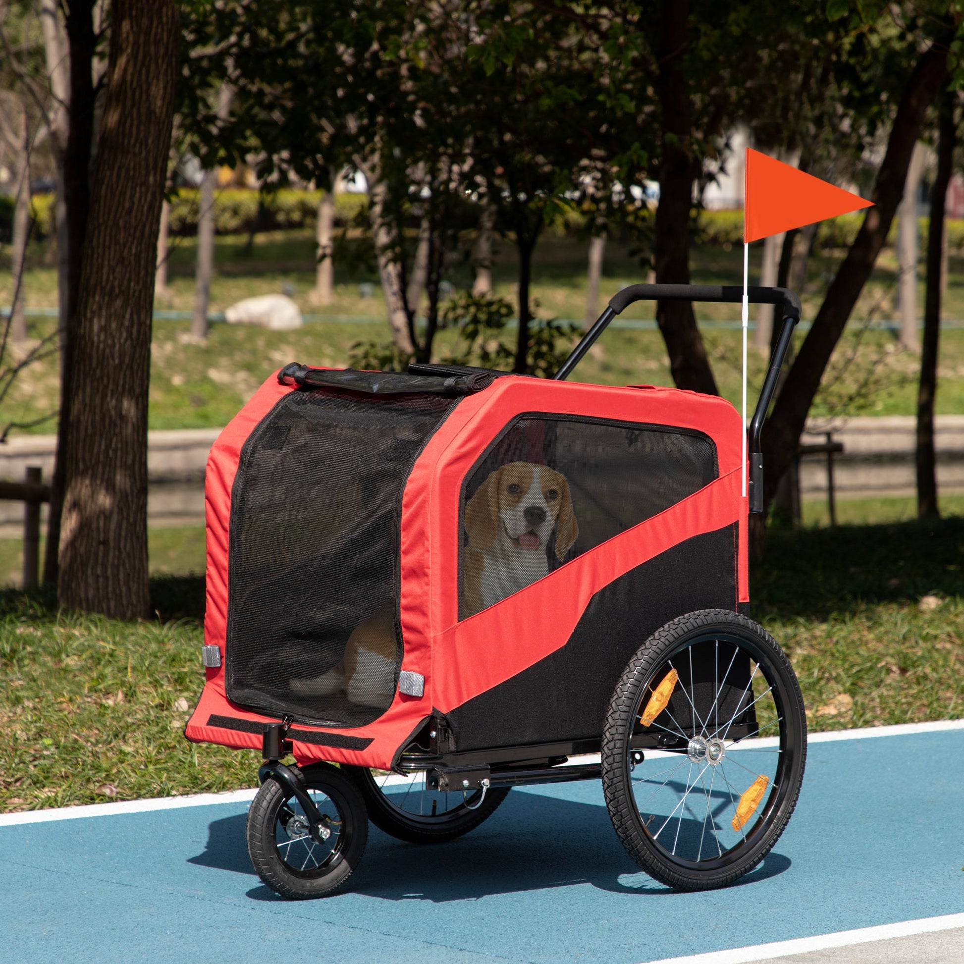 2 in 1 Dog Bike Trailer Pet Stroller for Large Dogs with Hitch, Quick-release 20" Wheels, Pet Bicycle Cart Trolley Carrier for Travel, Red