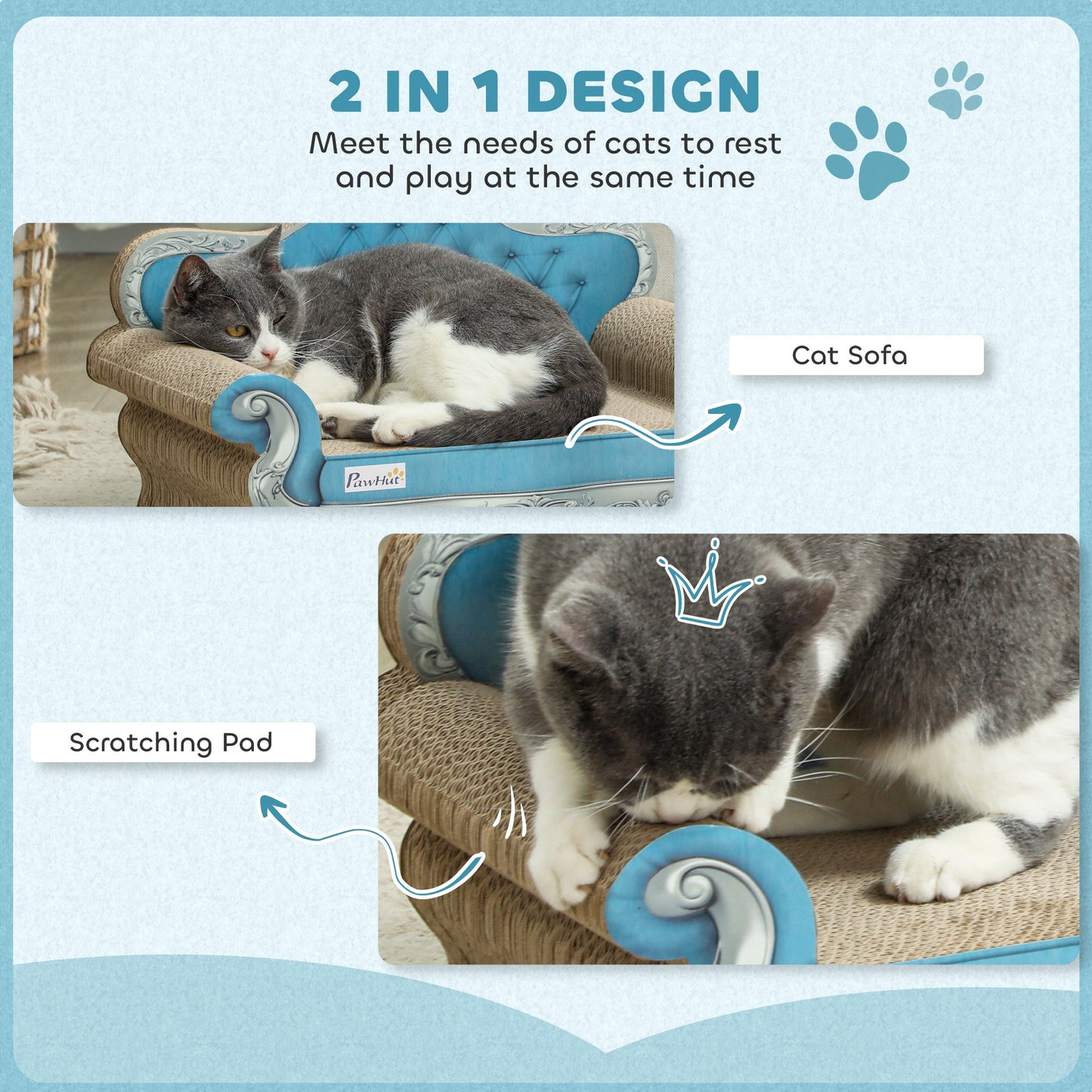 2-in-1 Cat Scratcher, Cardboard Cat Scratching Board with Catnip, Cat Scratch Pad for Indoor Cats, 30.5 x 55 x 31.5cm, Light Blue