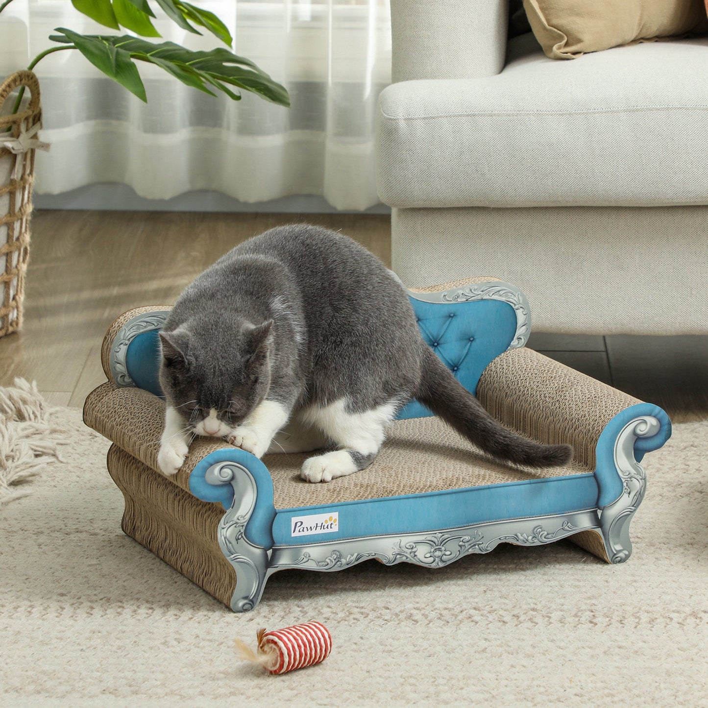 2-in-1 Cat Scratcher, Cardboard Cat Scratching Board with Catnip, Cat Scratch Pad for Indoor Cats, 30.5 x 55 x 31.5cm, Light Blue
