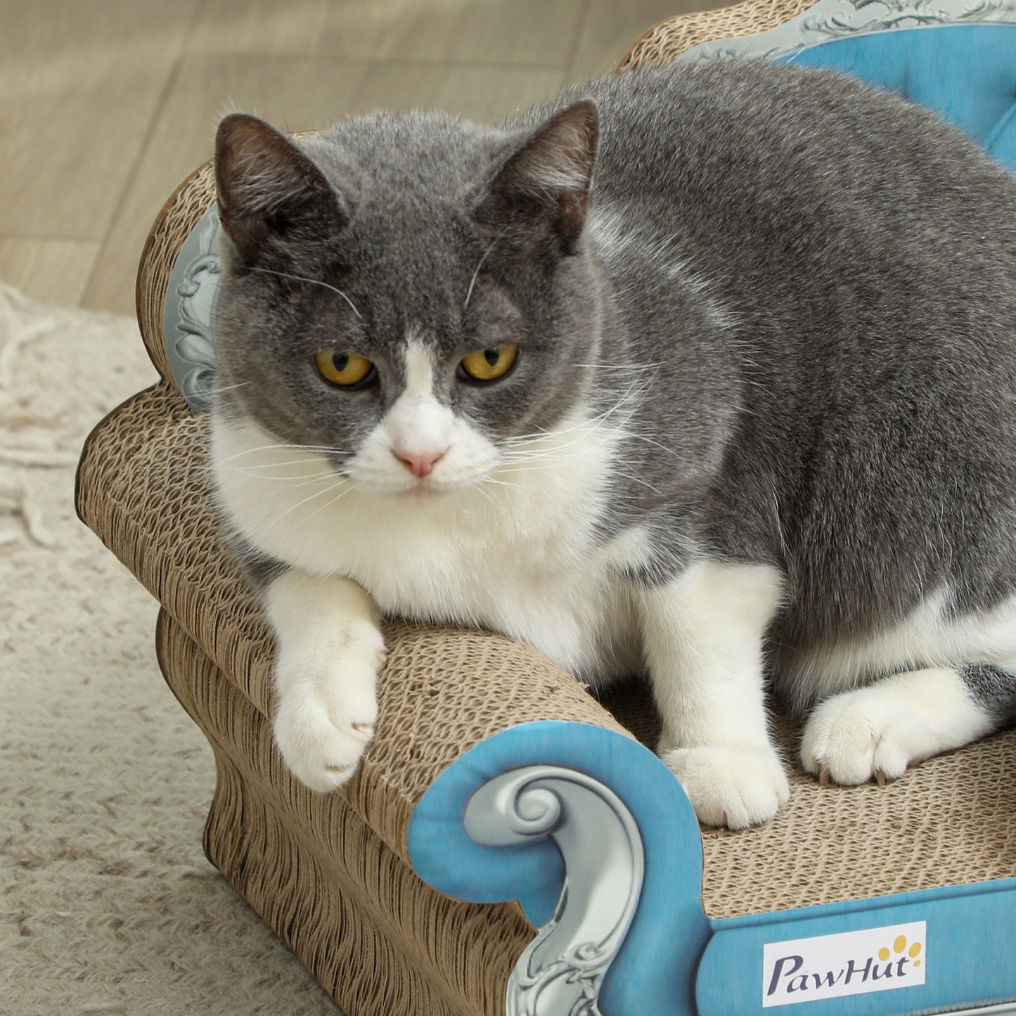 2-in-1 Cat Scratcher, Cardboard Cat Scratching Board with Catnip, Cat Scratch Pad for Indoor Cats, 30.5 x 55 x 31.5cm, Light Blue
