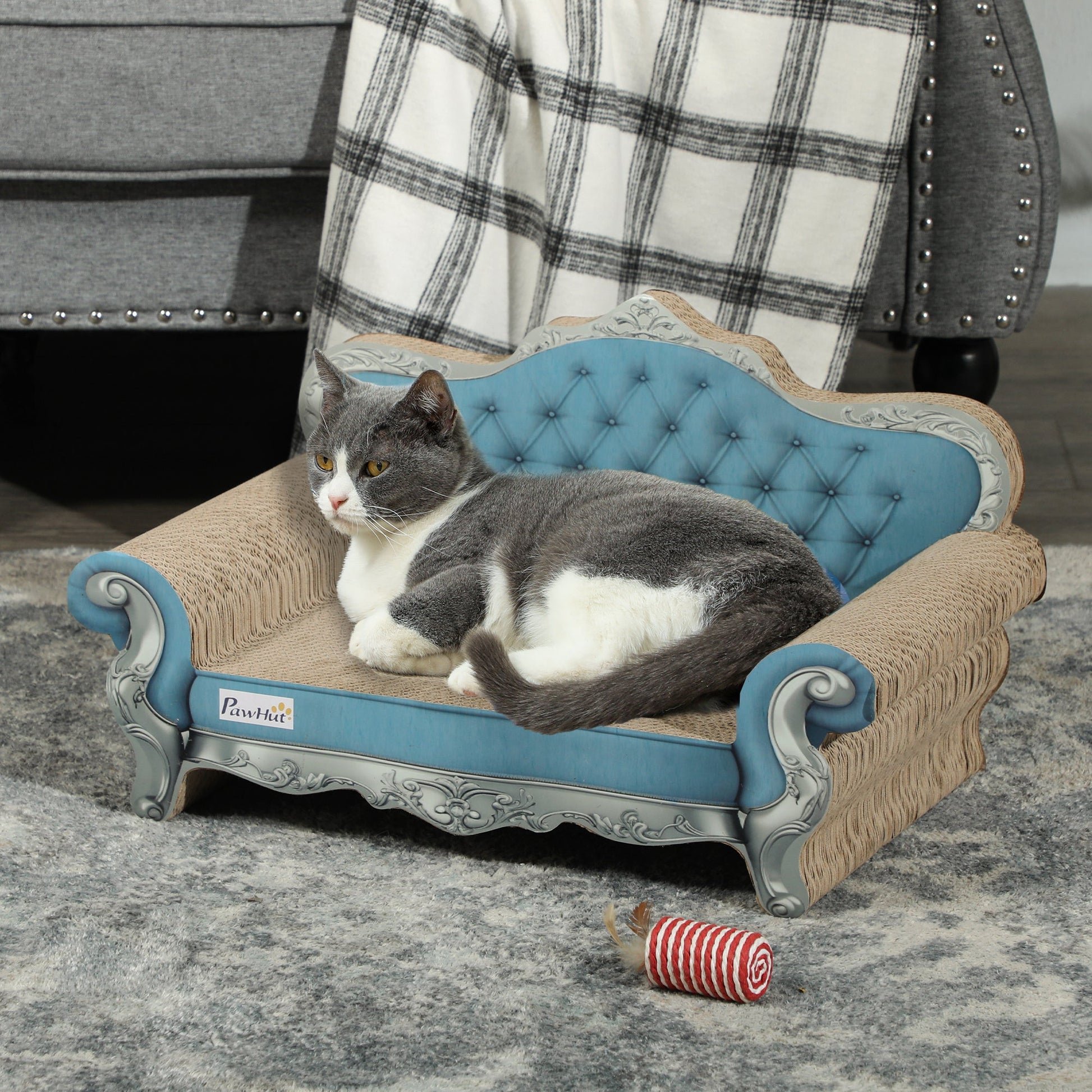 2-in-1 Cat Scratcher, Cardboard Cat Scratching Board with Catnip, Cat Scratch Pad for Indoor Cats, 30.5 x 55 x 31.5cm, Light Blue