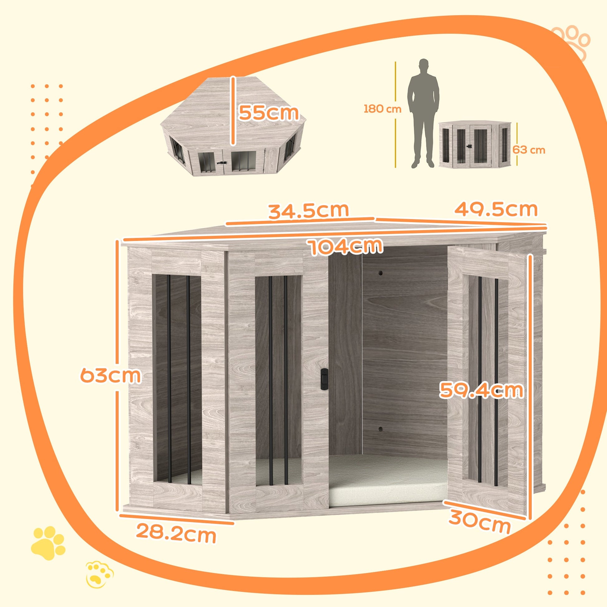 2 in 1 Dog Crate Furniture, Side Table Dog Kennel with Cushion, Large Door, for Medium Dogs - Walnut Brown
