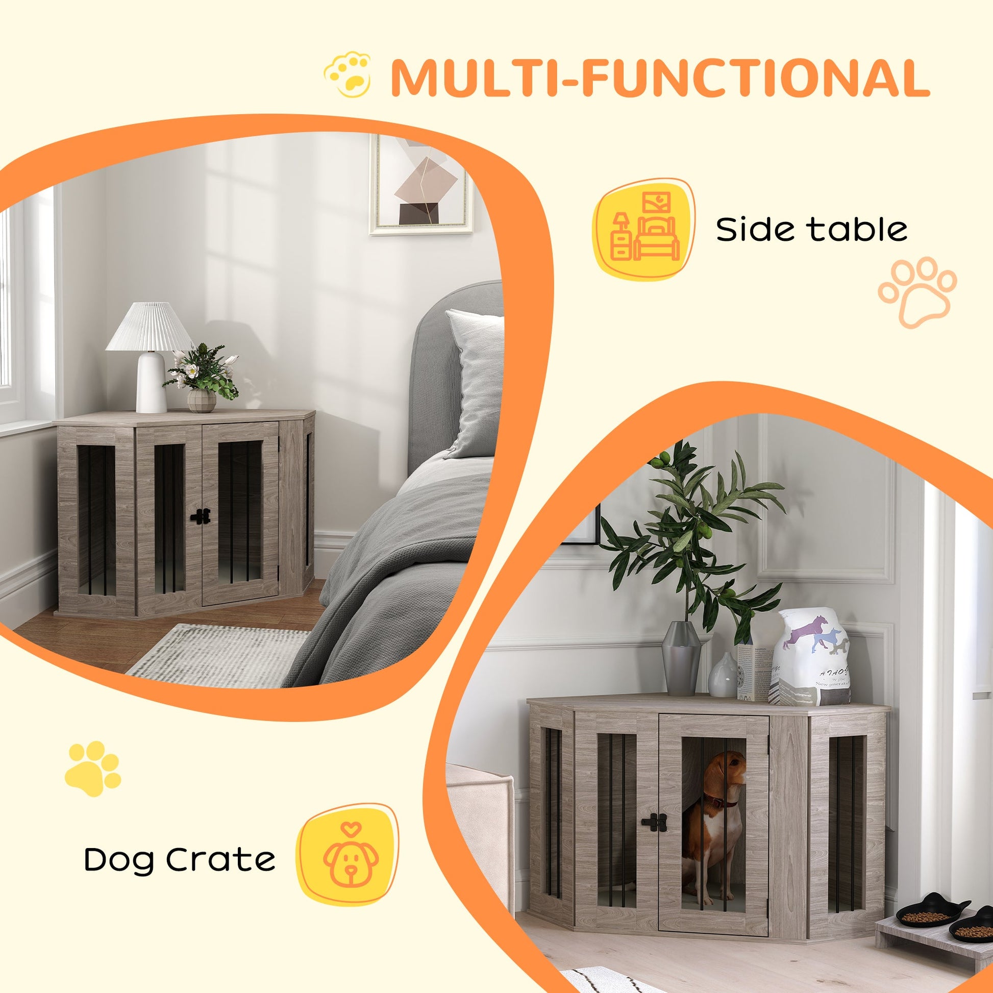 2 in 1 Dog Crate Furniture, Side Table Dog Kennel with Cushion, Large Door, for Medium Dogs - Walnut Brown