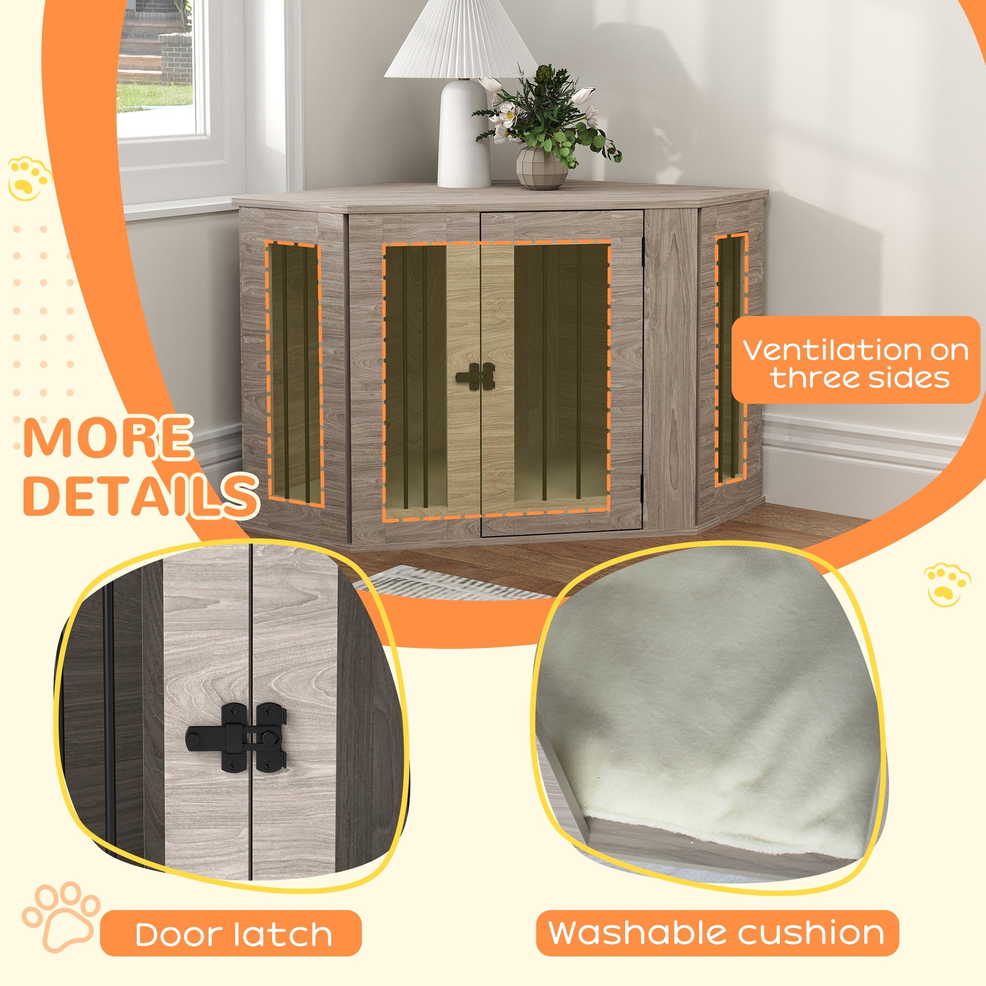 2 in 1 Dog Crate Furniture, Side Table Dog Kennel with Cushion, Large Door, for Medium Dogs - Walnut Brown