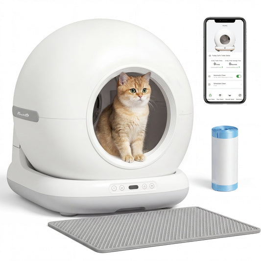 Self Cleaning Cat Litter Tray, App Control, 72L Extra Large Automatic Cat Litter Box for Multiple Cats, Anti-Pinch, Odor & Noise Control, Deodorant Gel, Litter Mat, 1 Roll Rubbish Bag