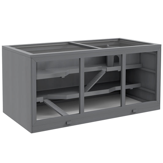 Wooden Hamster Cage, Small Animals Hutch with Tray, Openable Top, Exercise Run, Grey