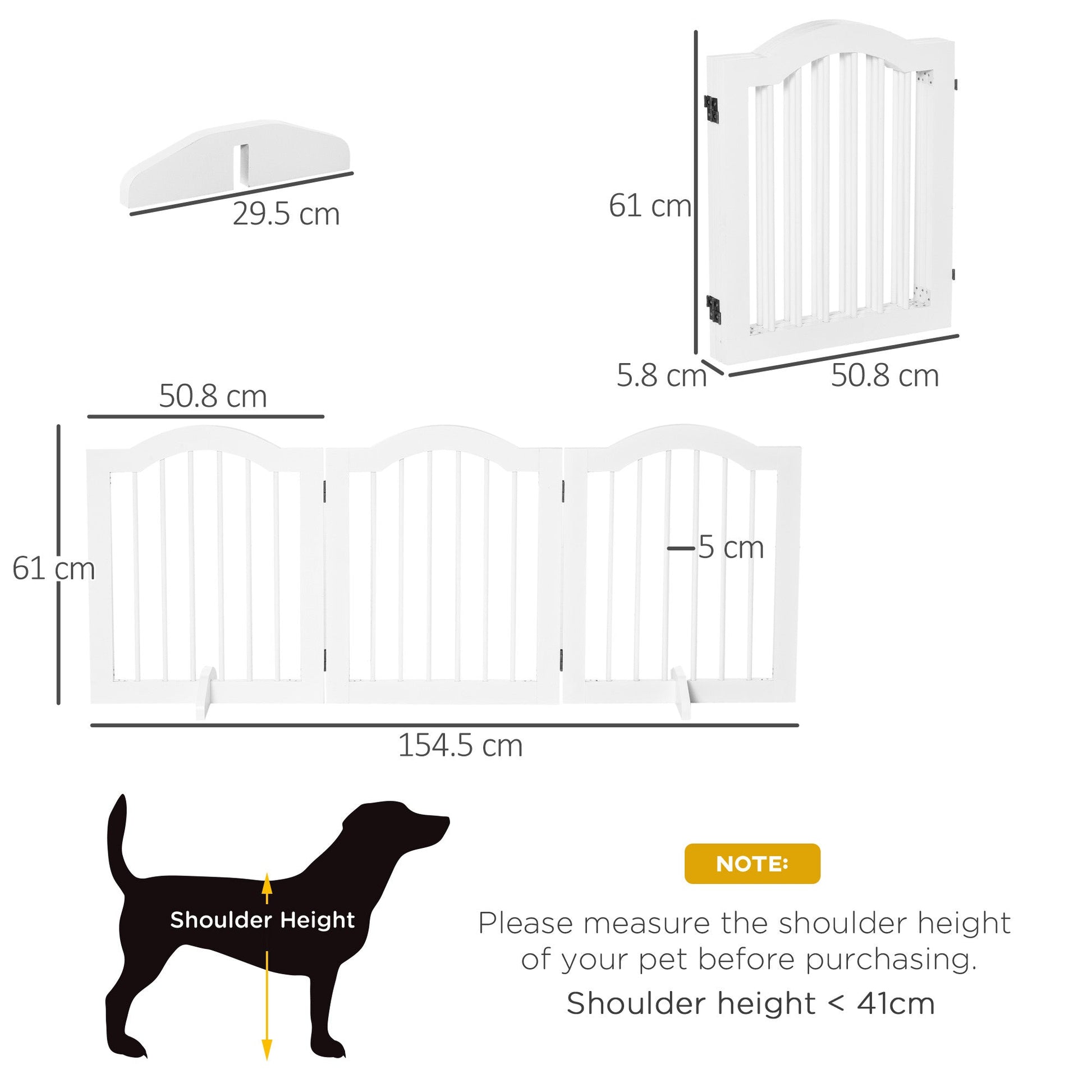 Freestanding Pet Gate Wooden Dog Gate with Support Feet Foldable Pet Fence Safety Barrier for the House Doorway Stairs White