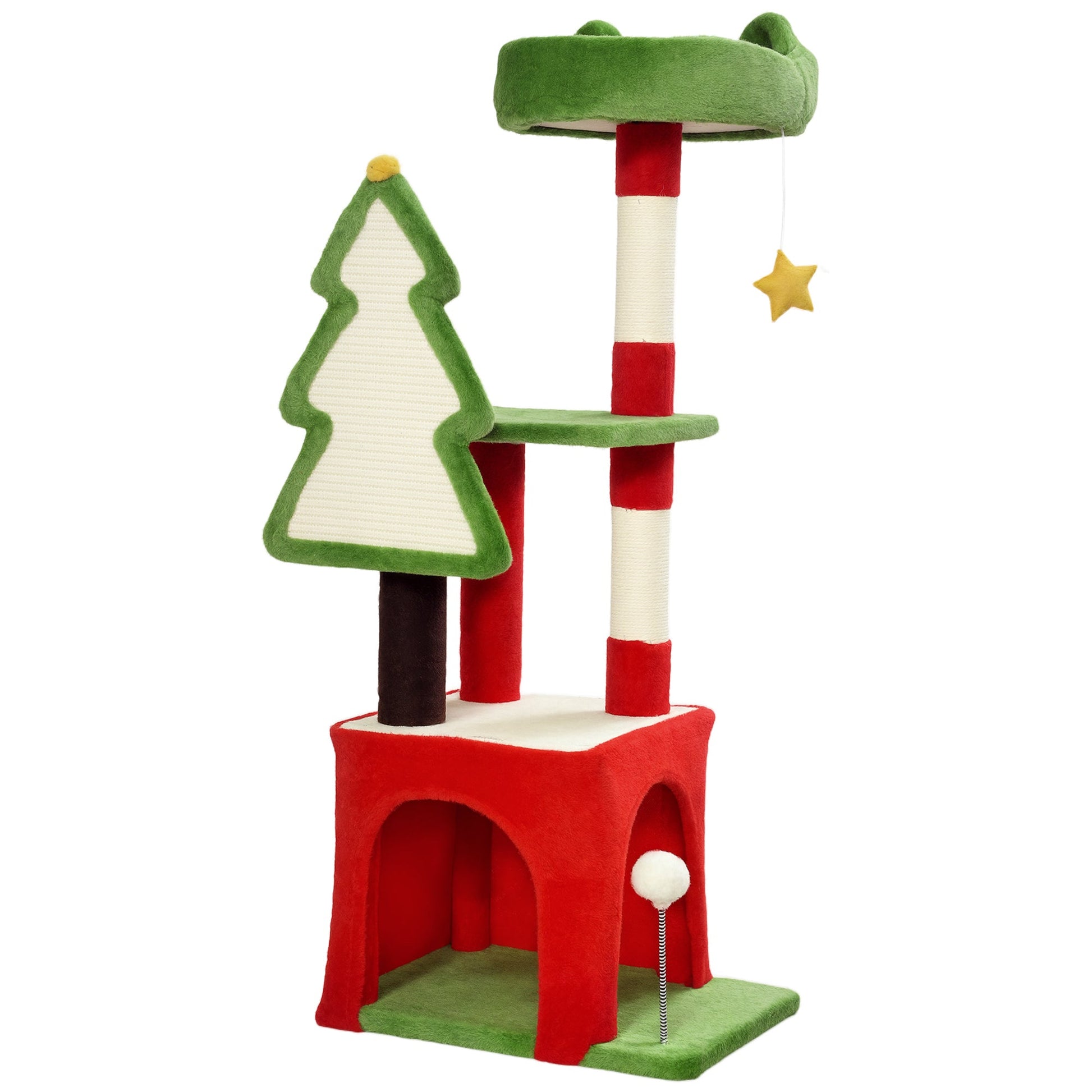 Christmas Cat Tree, 103cm Multilevel Cat Climbing Tower with Scratching Post and Board, Condo, Platform and Toys, Kitty Activity Centre for Indoor Kittens, Green