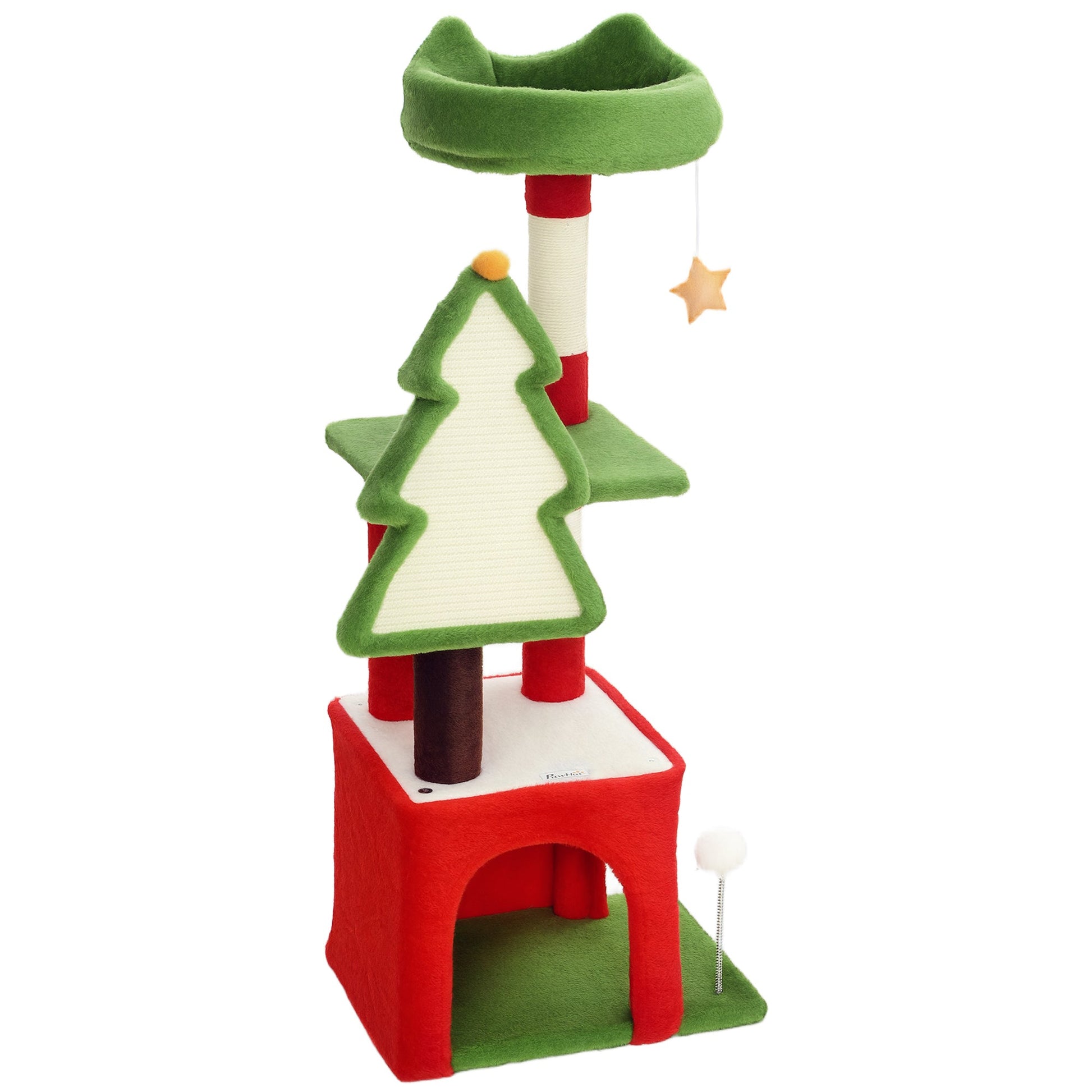 Christmas Cat Tree, 103cm Multilevel Cat Climbing Tower with Scratching Post and Board, Condo, Platform and Toys, Kitty Activity Centre for Indoor Kittens, Green