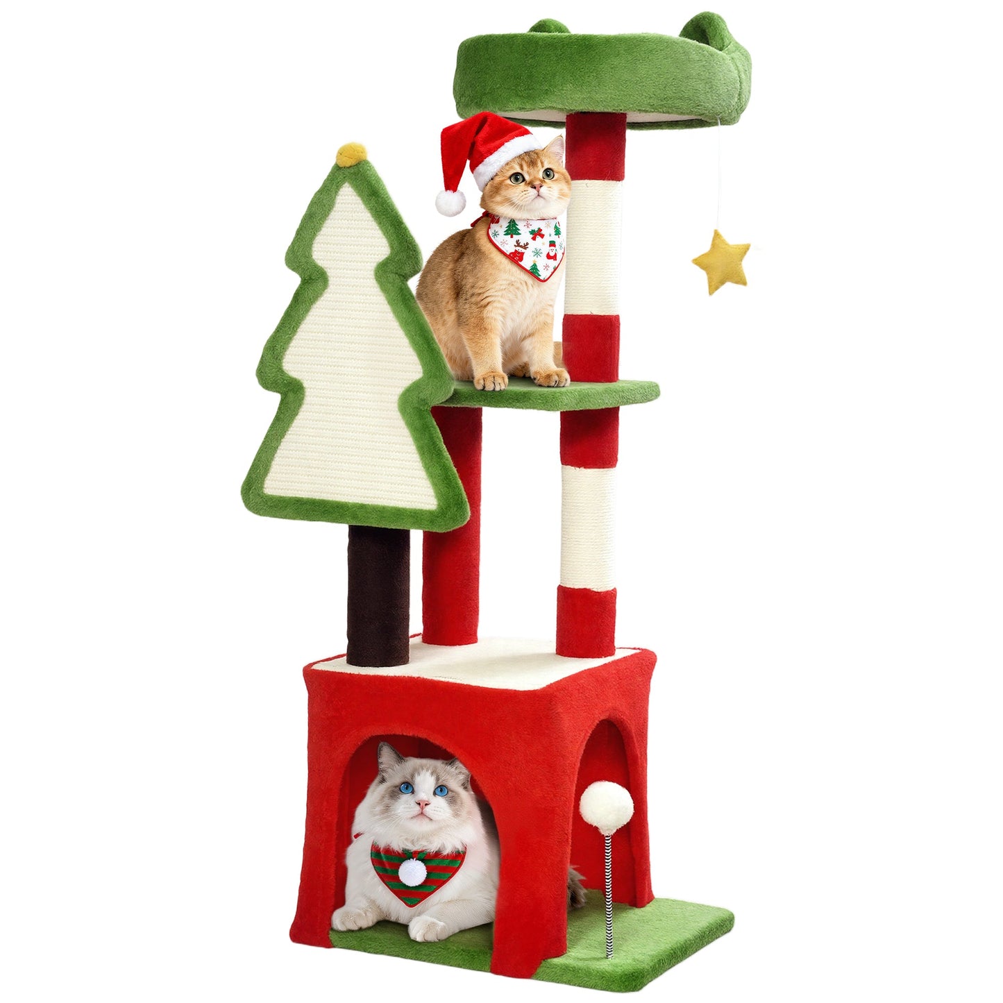Christmas Cat Tree, 103cm Multilevel Cat Climbing Tower with Scratching Post and Board, Condo, Platform and Toys, Kitty Activity Centre for Indoor Kittens, Green