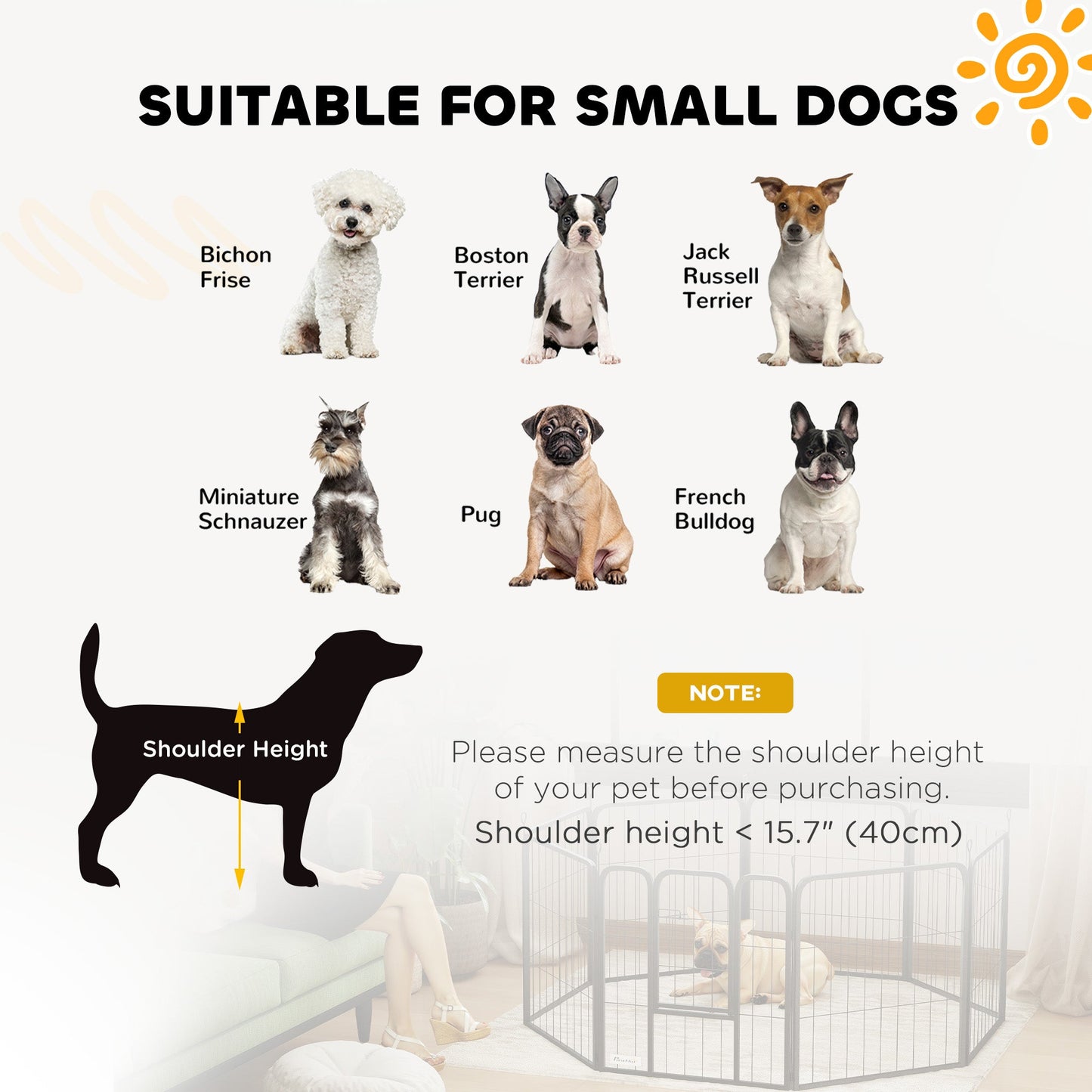Dog Pen, 8 Panel Puppy Pen, Steel Dog Playpen, for Small Breeds, 60cm Tall, Black
