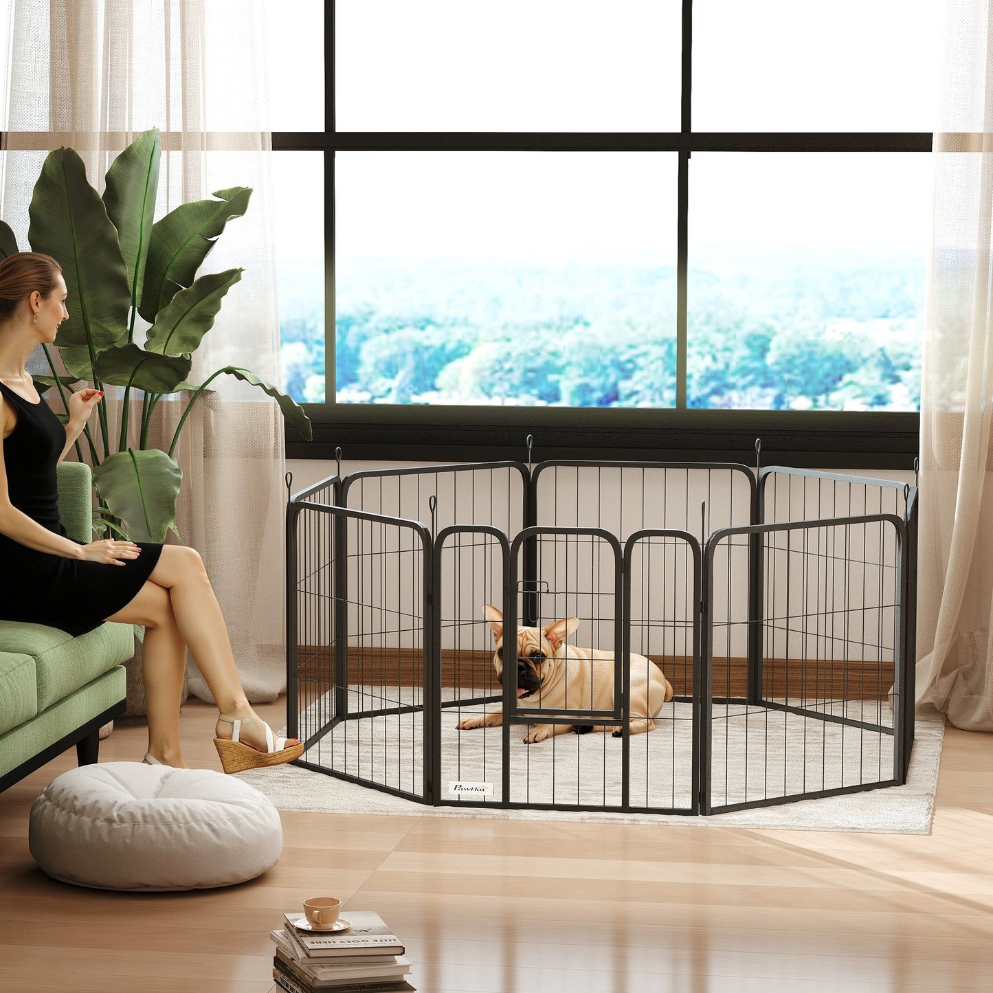 Dog Pen, 8 Panel Puppy Pen, Steel Dog Playpen, for Small Breeds, 60cm Tall, Black