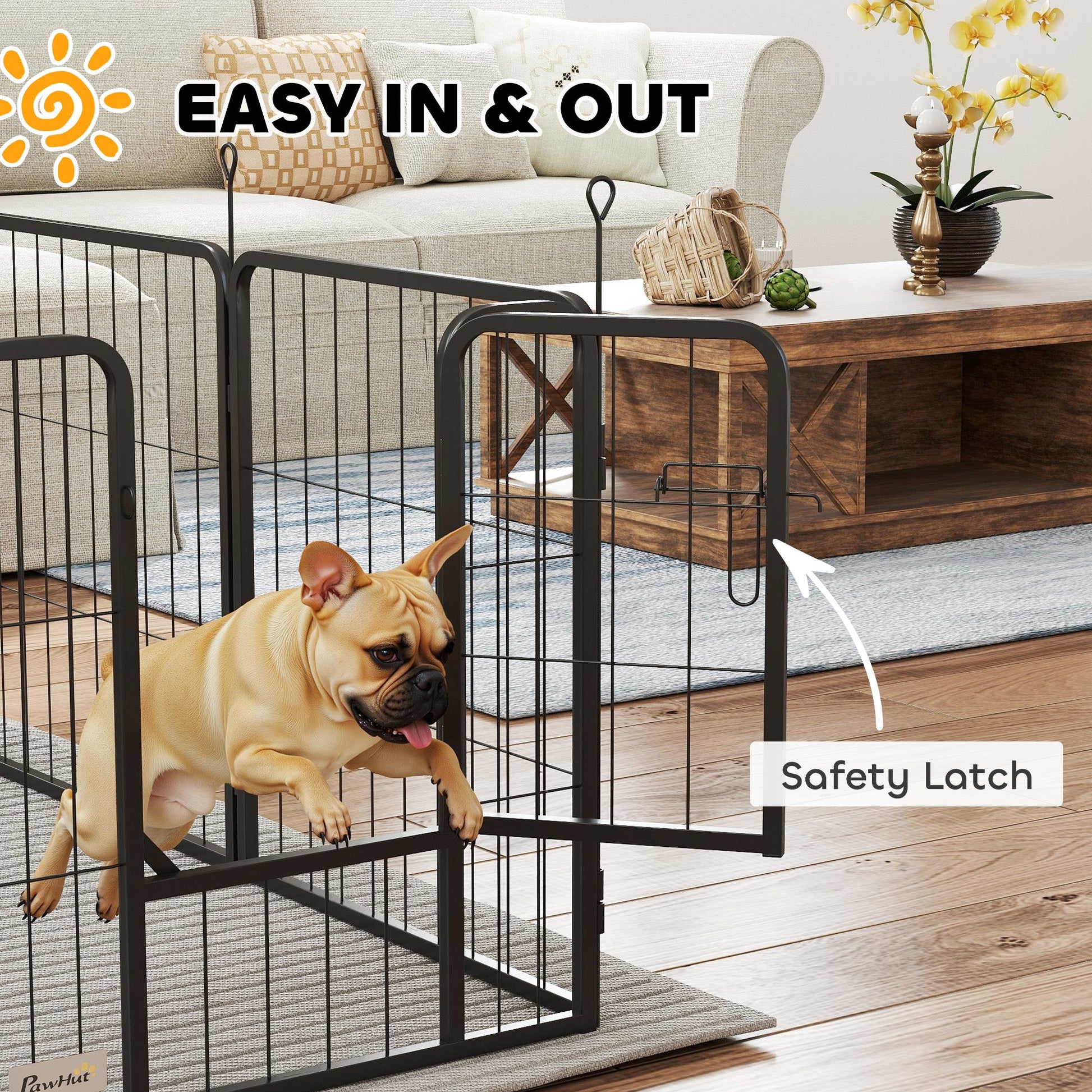 Dog Pen, 8 Panel Puppy Pen, Steel Dog Playpen, for Small Breeds, 60cm Tall, Black