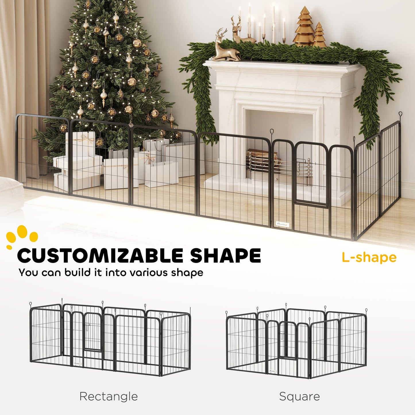 Dog Pen, 8 Panel Puppy Pen, Steel Dog Playpen, for Small Breeds, 60cm Tall, Black