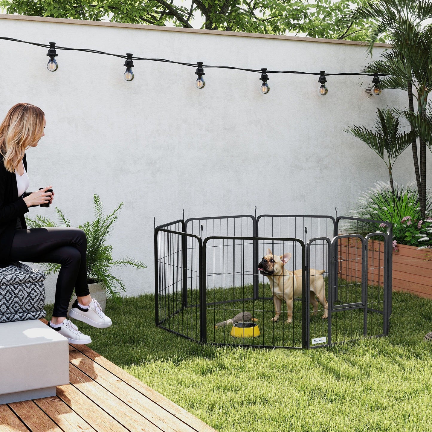 Dog Pen, 8 Panel Puppy Pen, Steel Dog Playpen, for Small Breeds, 60cm Tall, Black