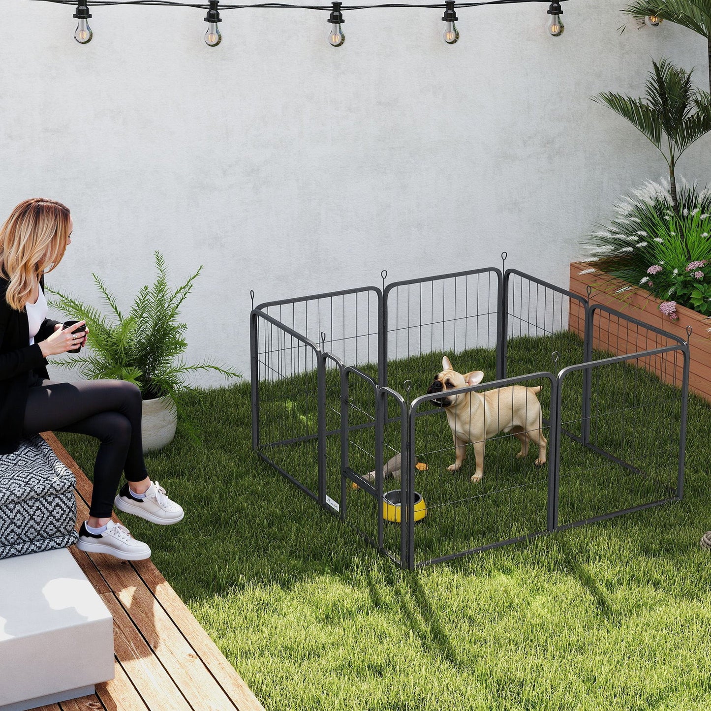 Dog Pen, 8 Panel Puppy Pen, Steel Dog Playpen, for Small Breeds, 60cm Tall, Black