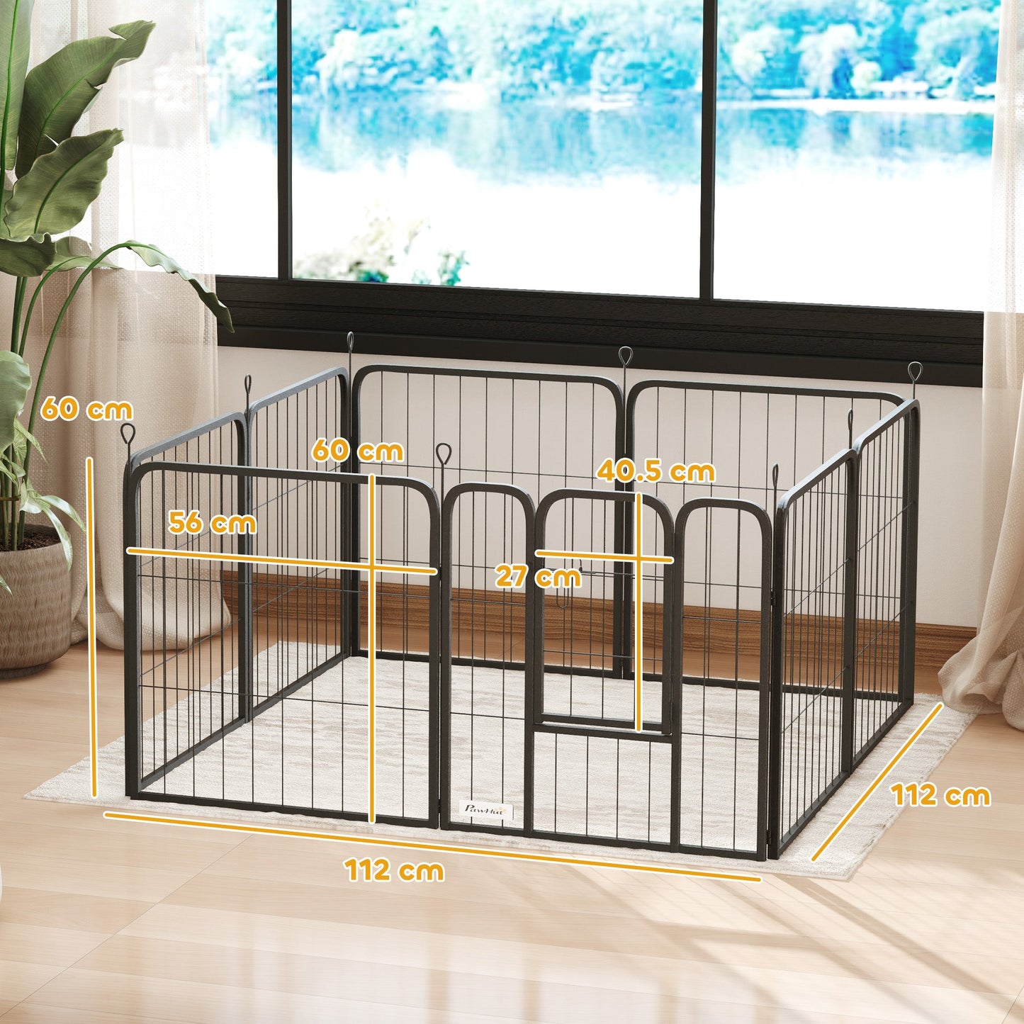 Dog Pen, 8 Panel Puppy Pen, Steel Dog Playpen, for Small Breeds, 60cm Tall, Black